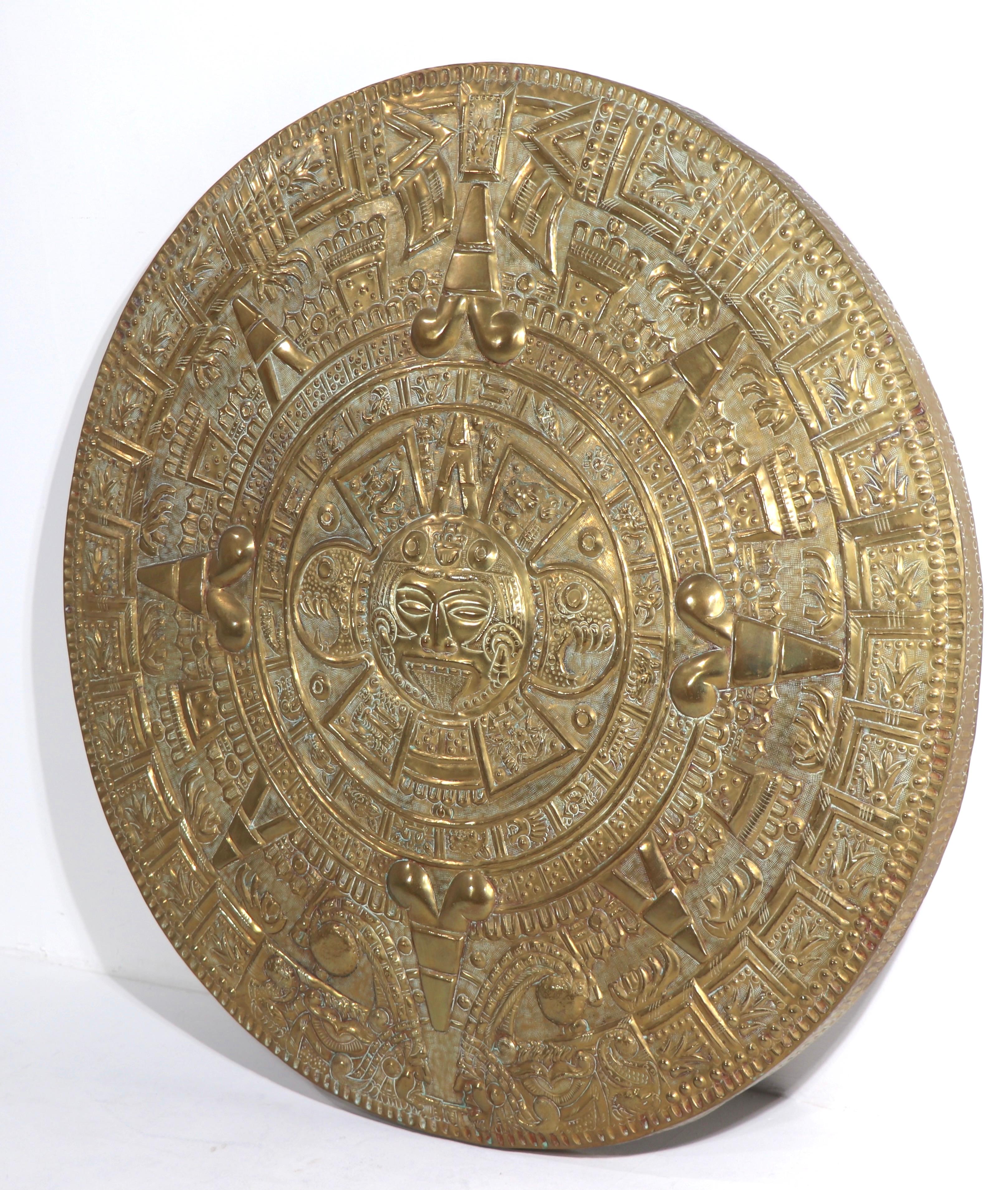 Mexican Large Brass Aztec Style Calendar