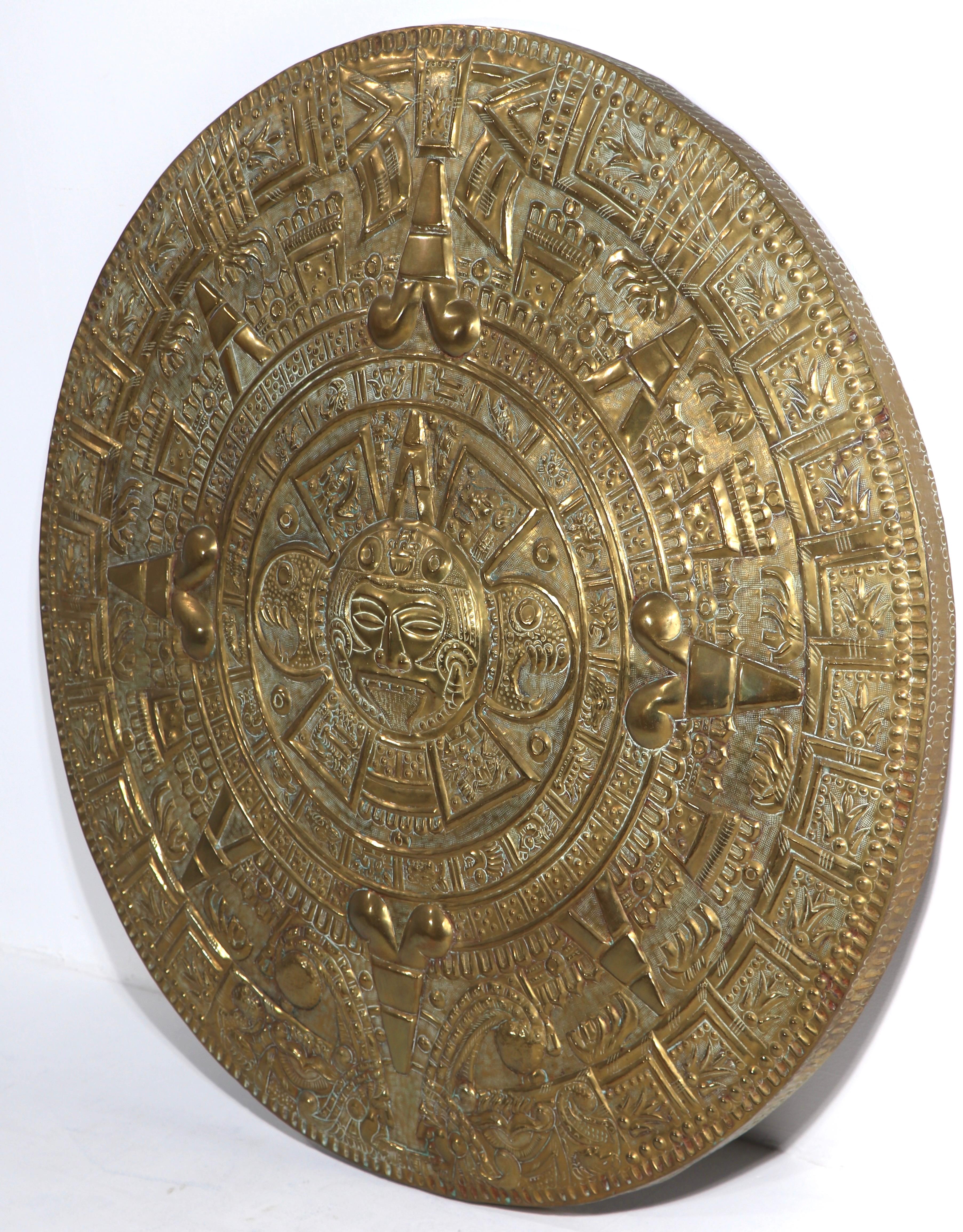 Large Brass Aztec Style Calendar In Good Condition In New York, NY