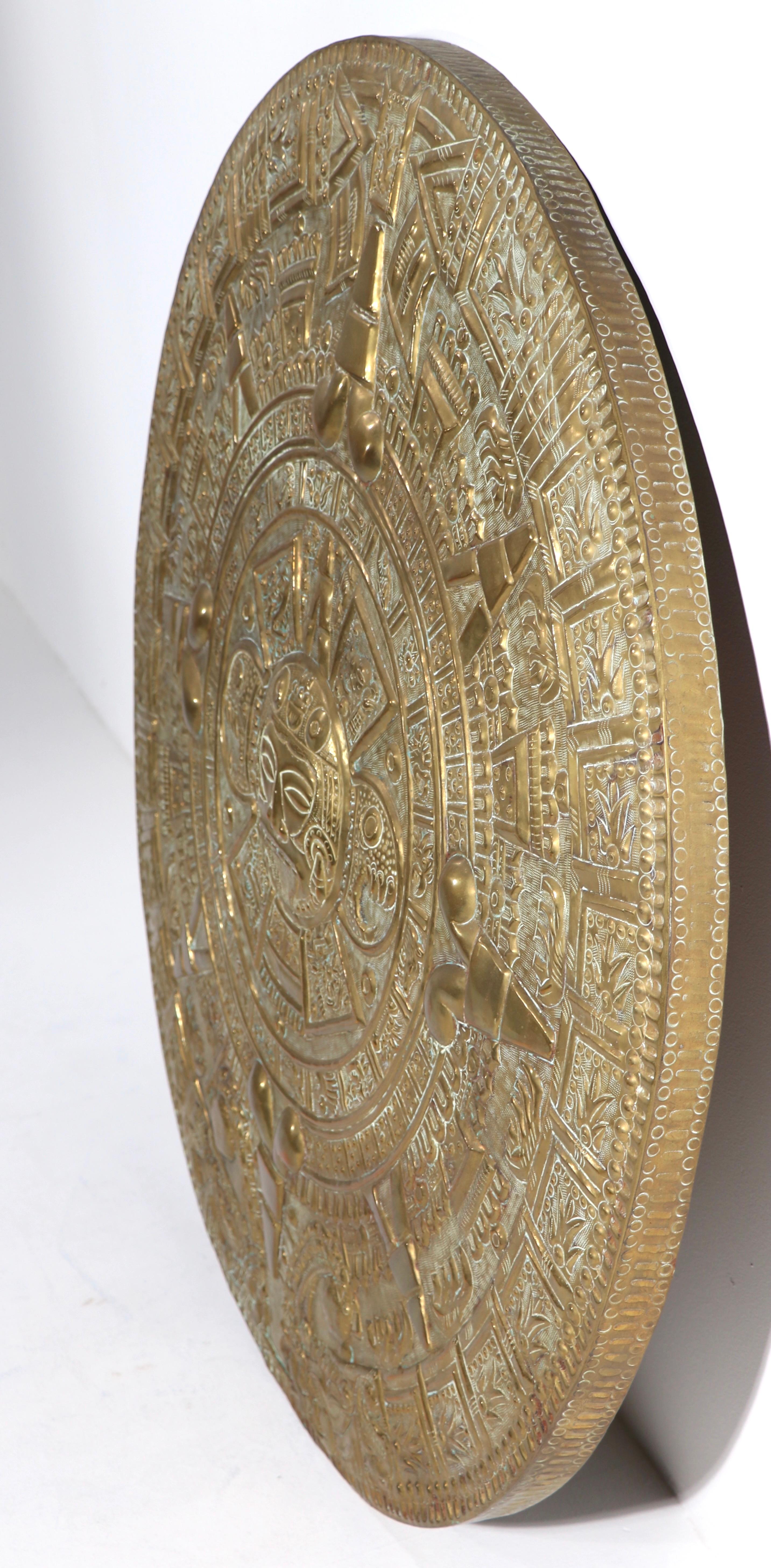 20th Century Large Brass Aztec Style Calendar