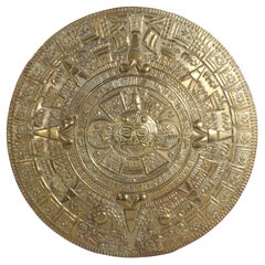 Vintage Large Brass Aztec Style Calendar