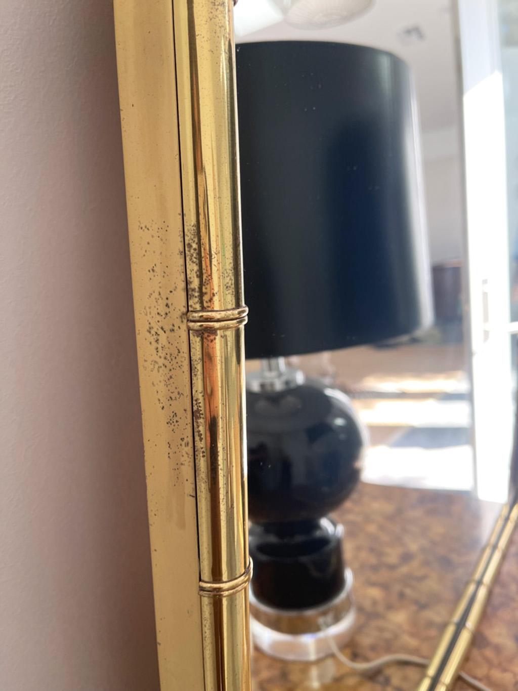 Mid-Century Modern Large Brass Bamboo Mirrors by Mastercraft, a Pair For Sale