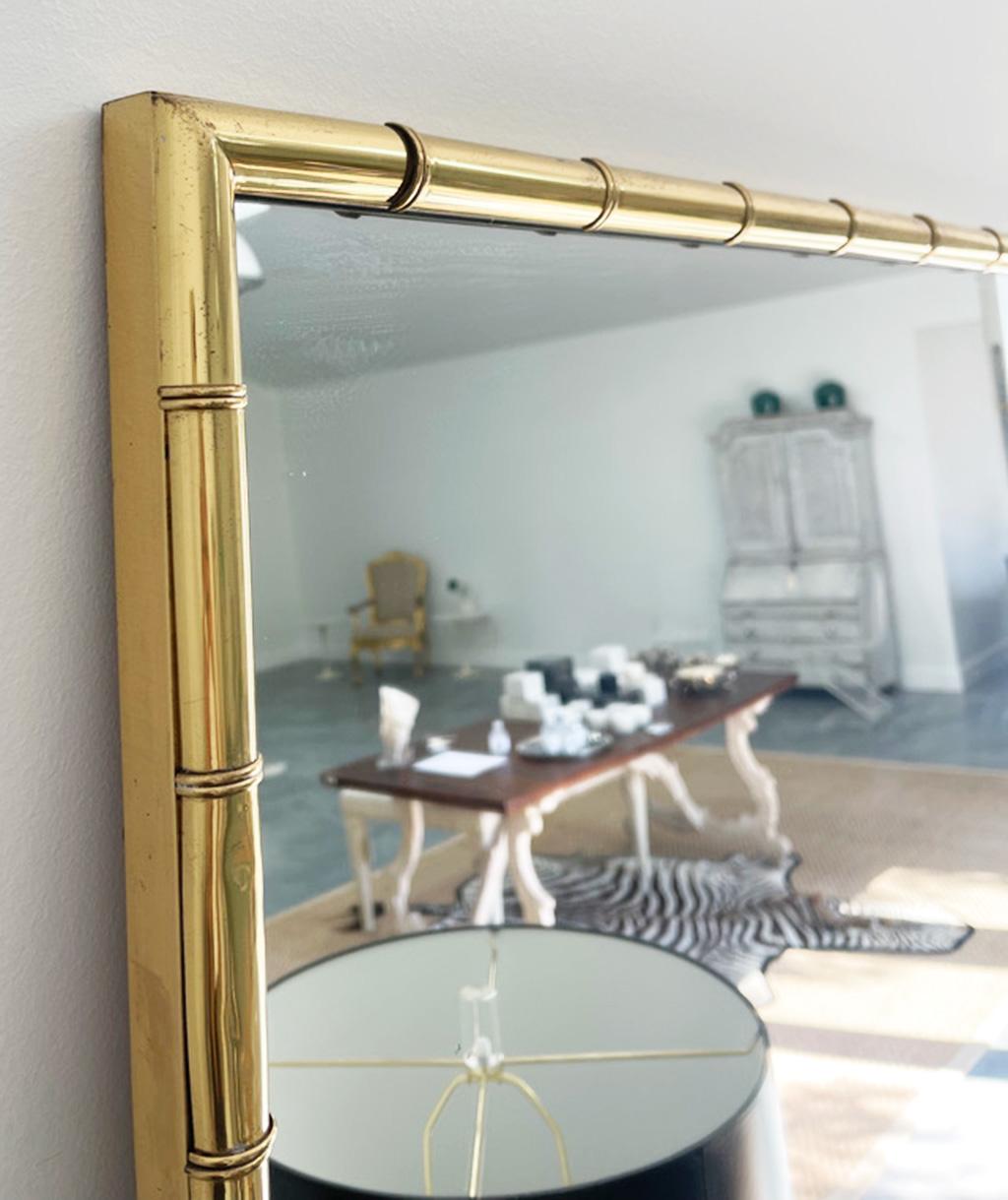 American Large Brass Bamboo Mirrors by Mastercraft, a Pair For Sale