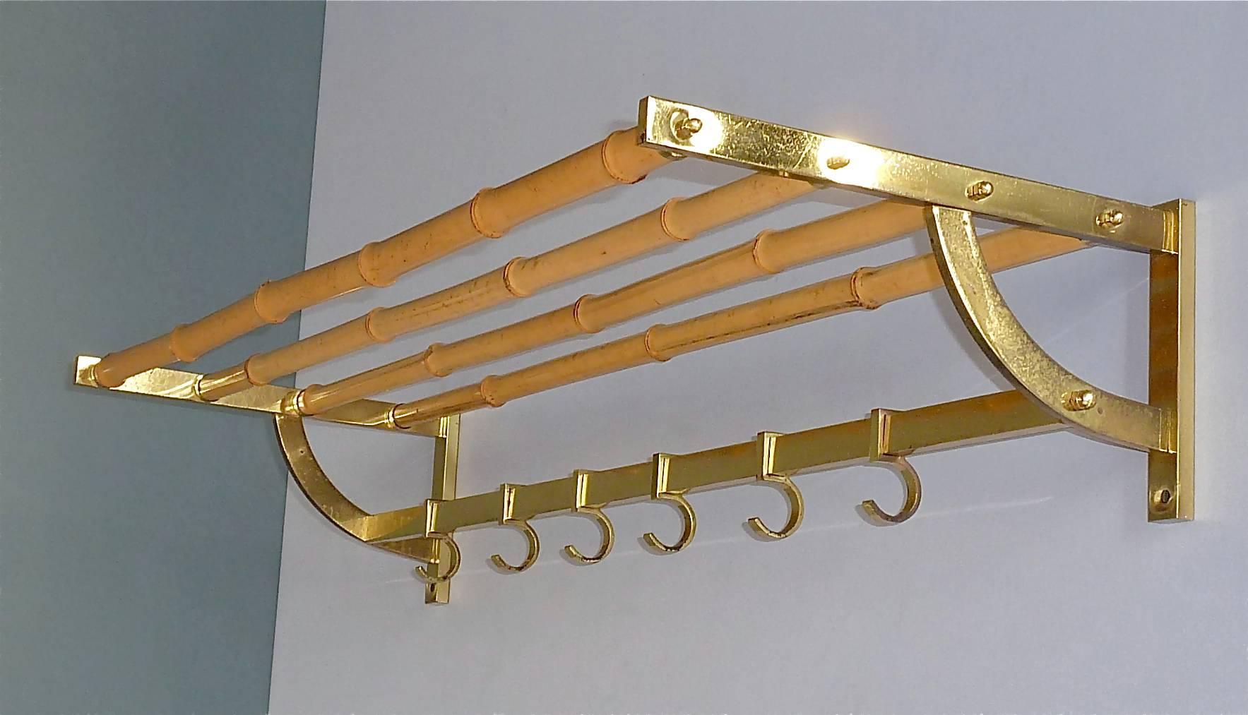 Large Brass Bamboo Wardrobe Coat Rack Josef Frank Kalmar Auböck Style, 1950s 3