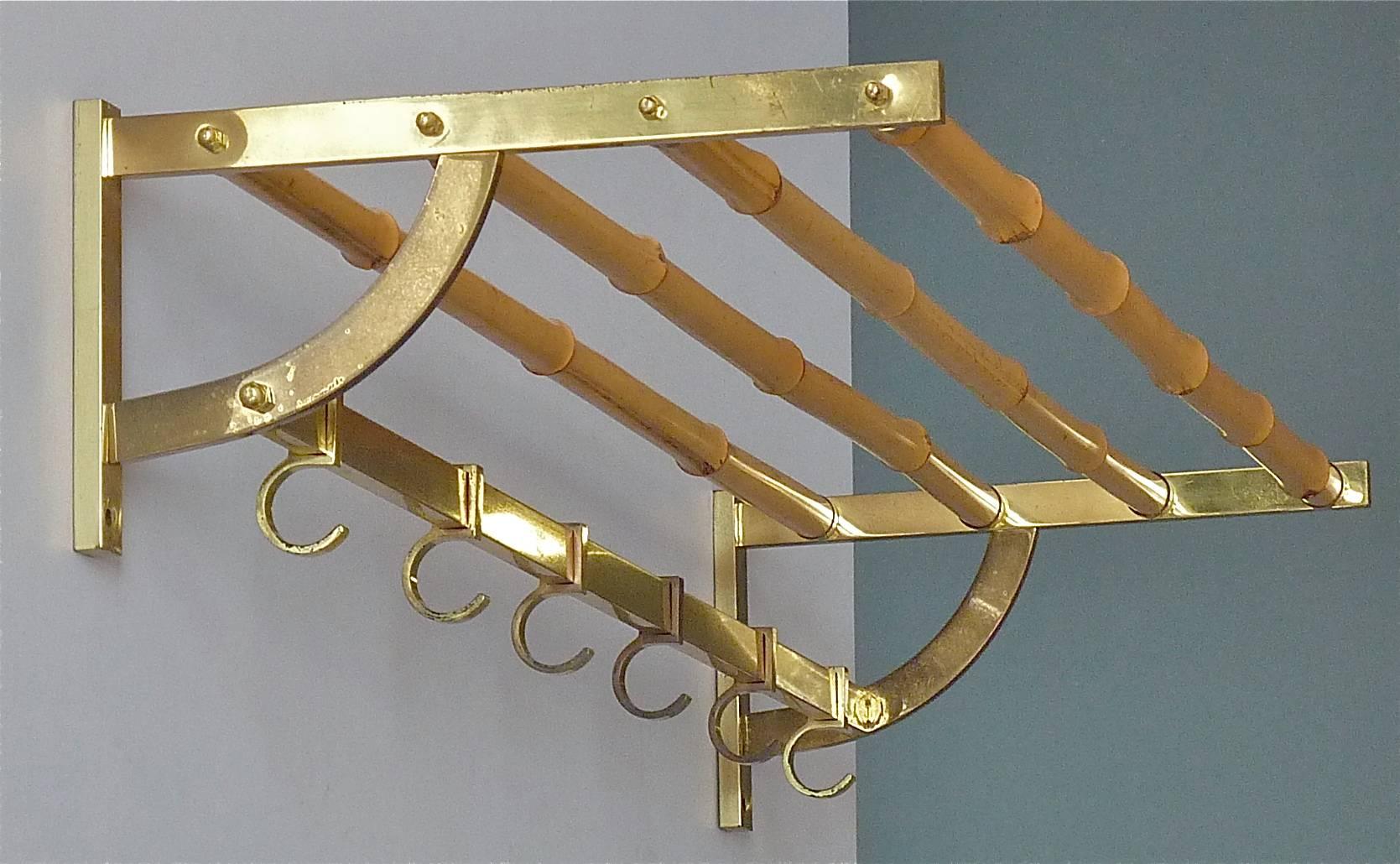 Large Brass Bamboo Wardrobe Coat Rack Josef Frank Kalmar Auböck Style, 1950s 10