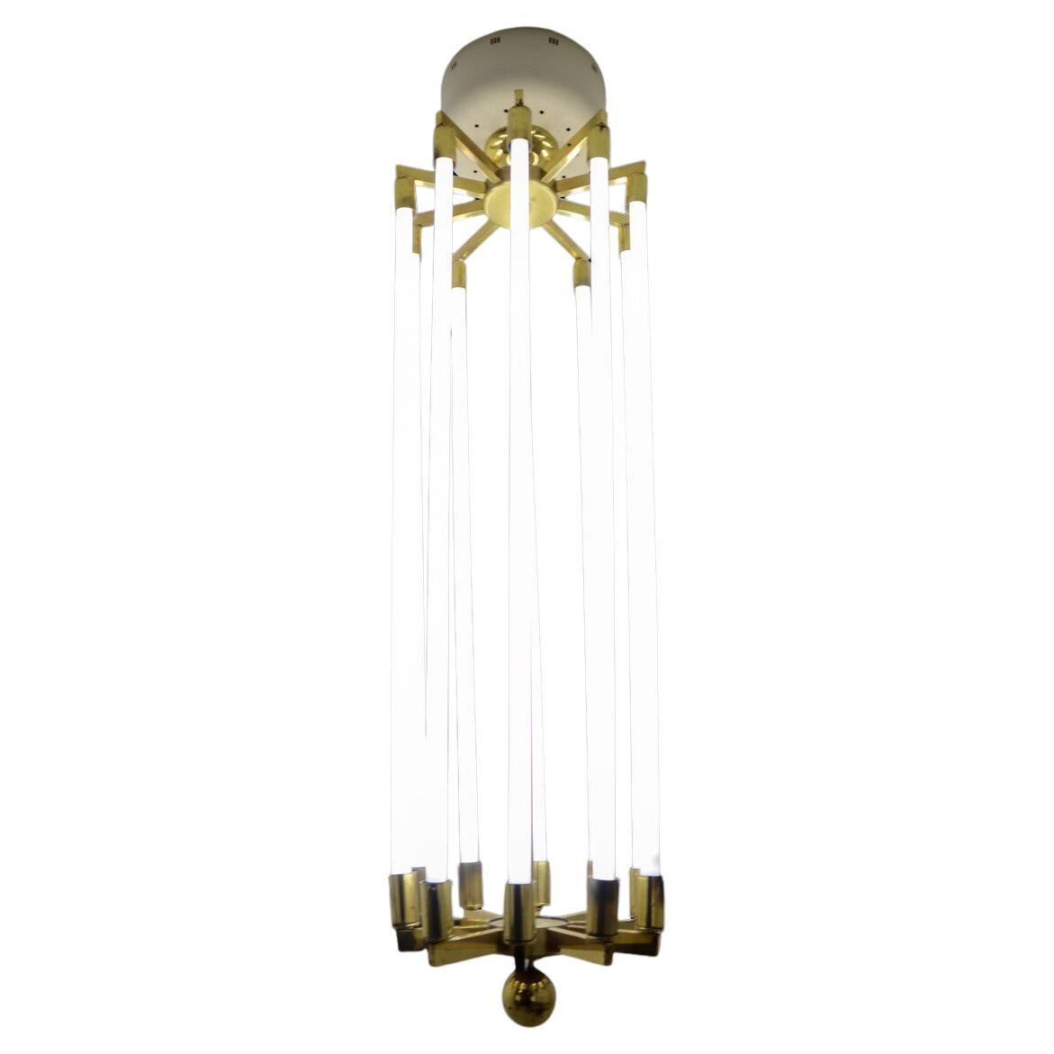 Large Brass Bauhaus Chandelier by Kaiser & Co., Germany, Circa 1940s For Sale