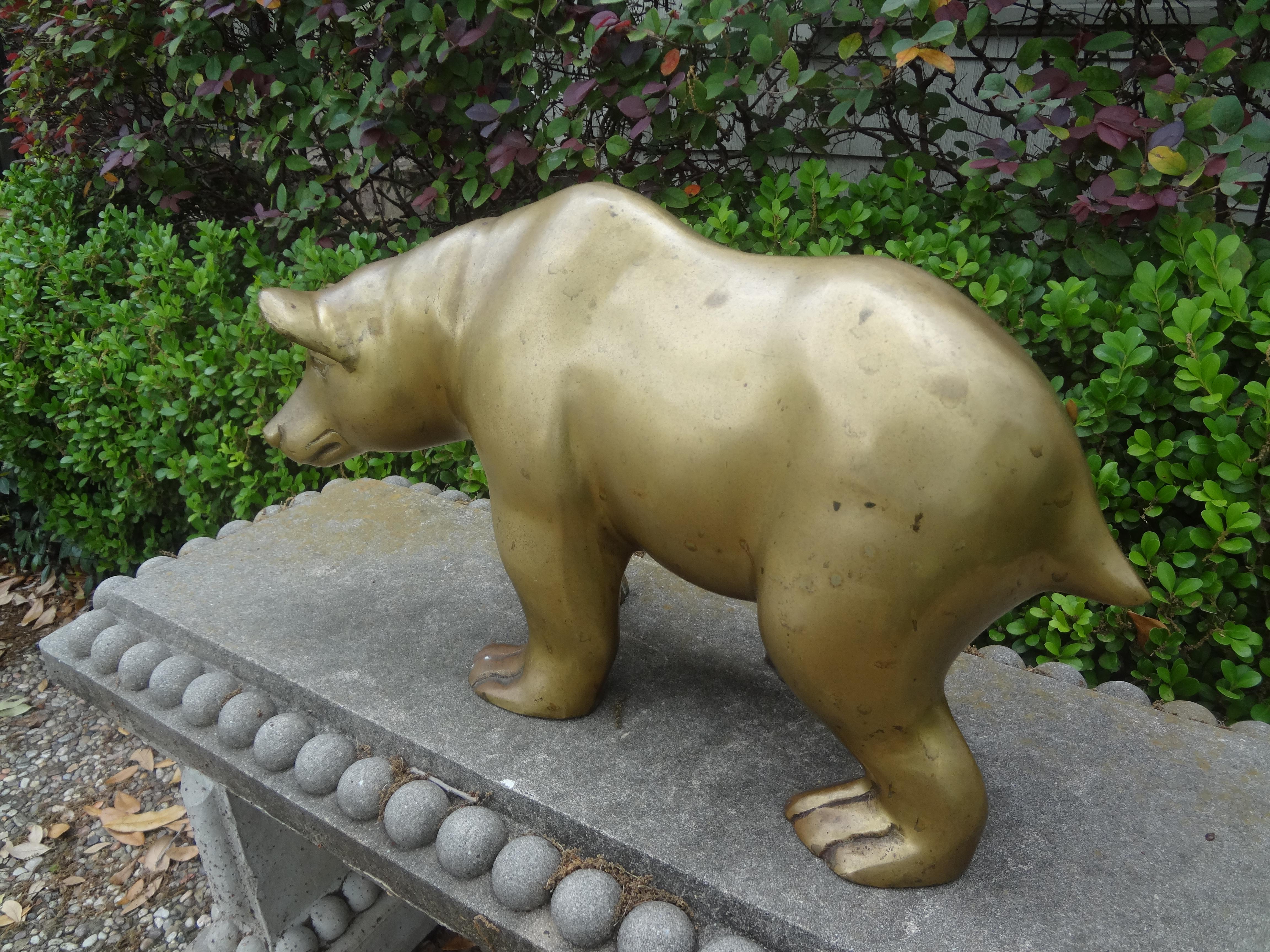 Hollywood Regency Large Brass Bear Sculpture For Sale