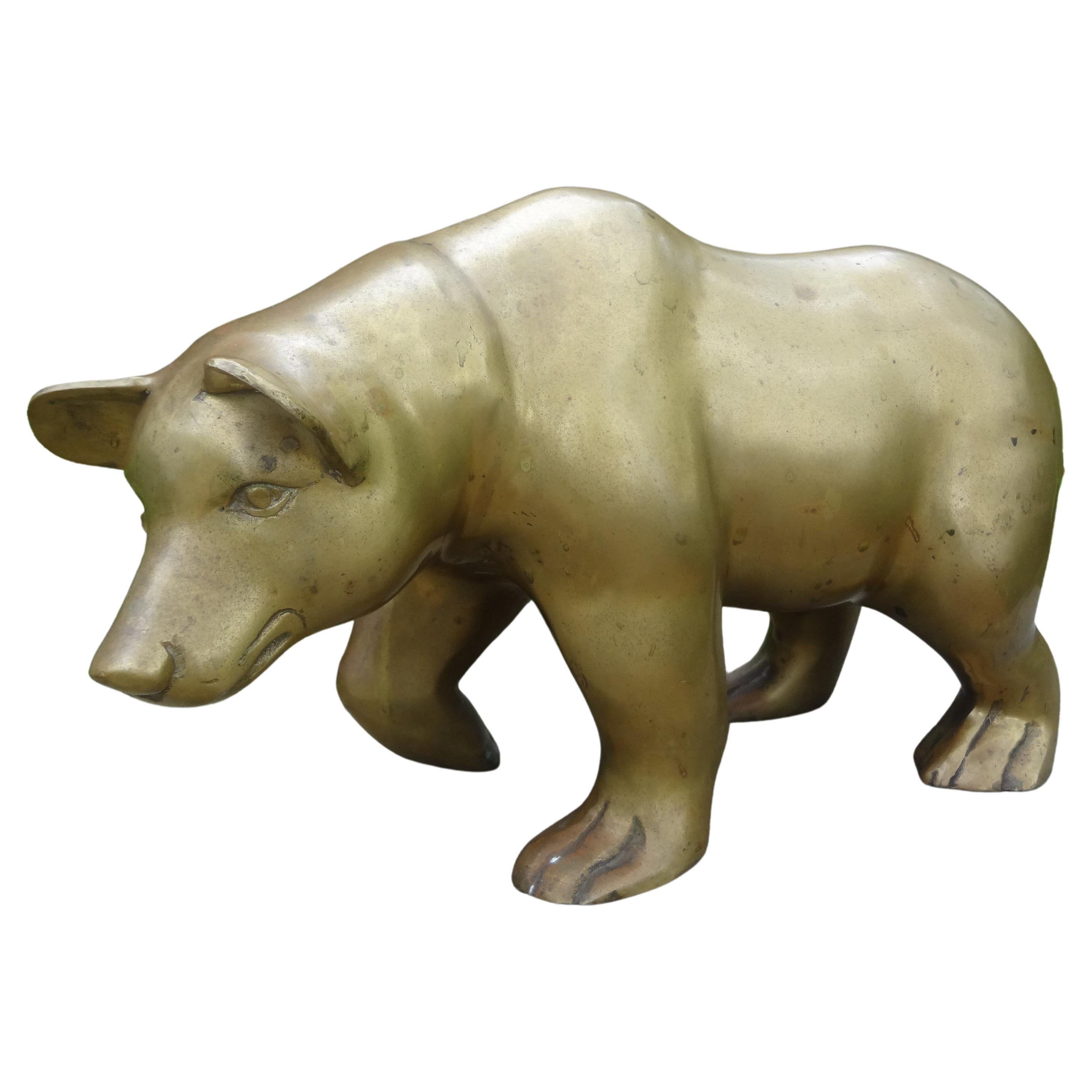 Large Brass Bear Sculpture For Sale