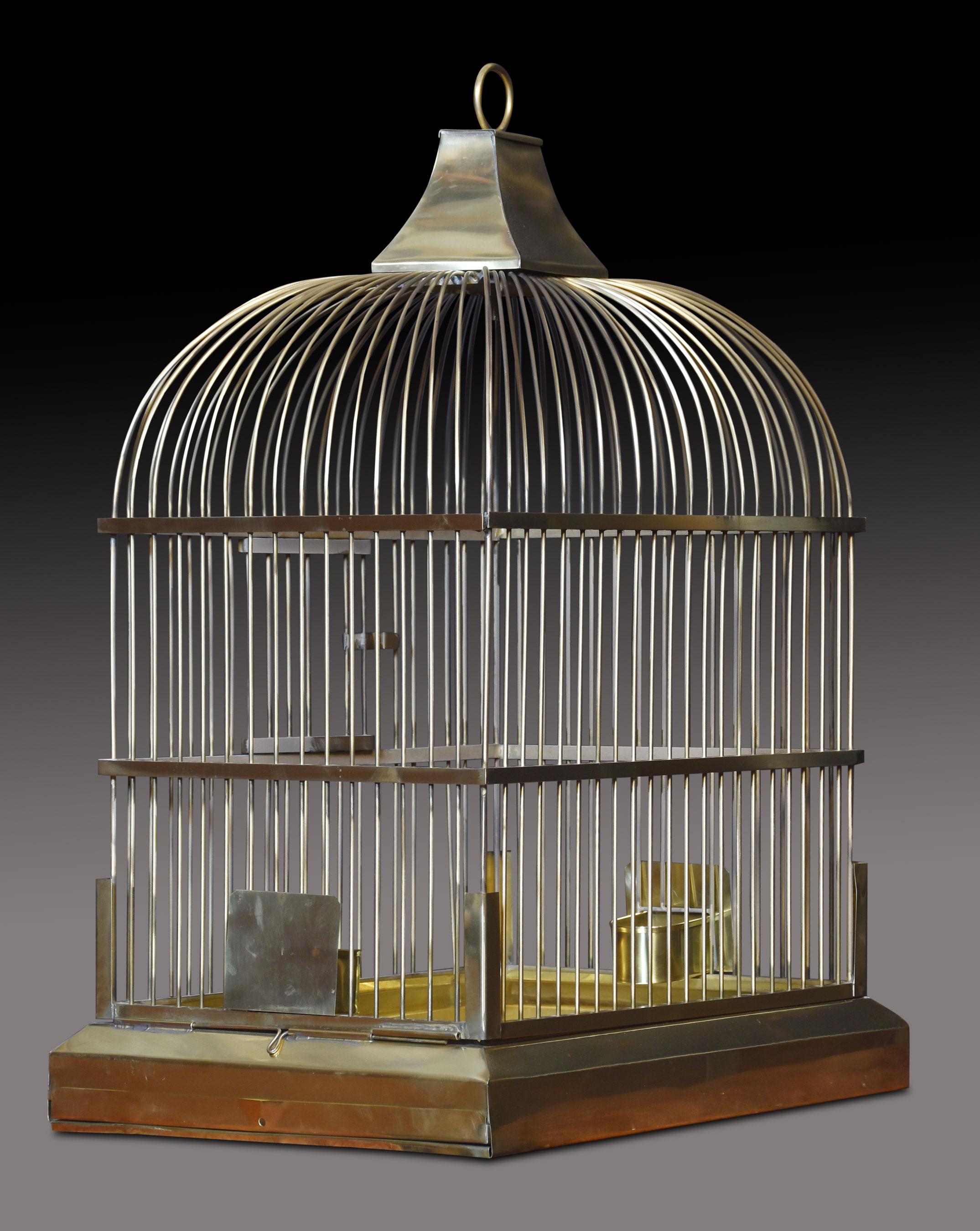 antique brass bird cage with stand