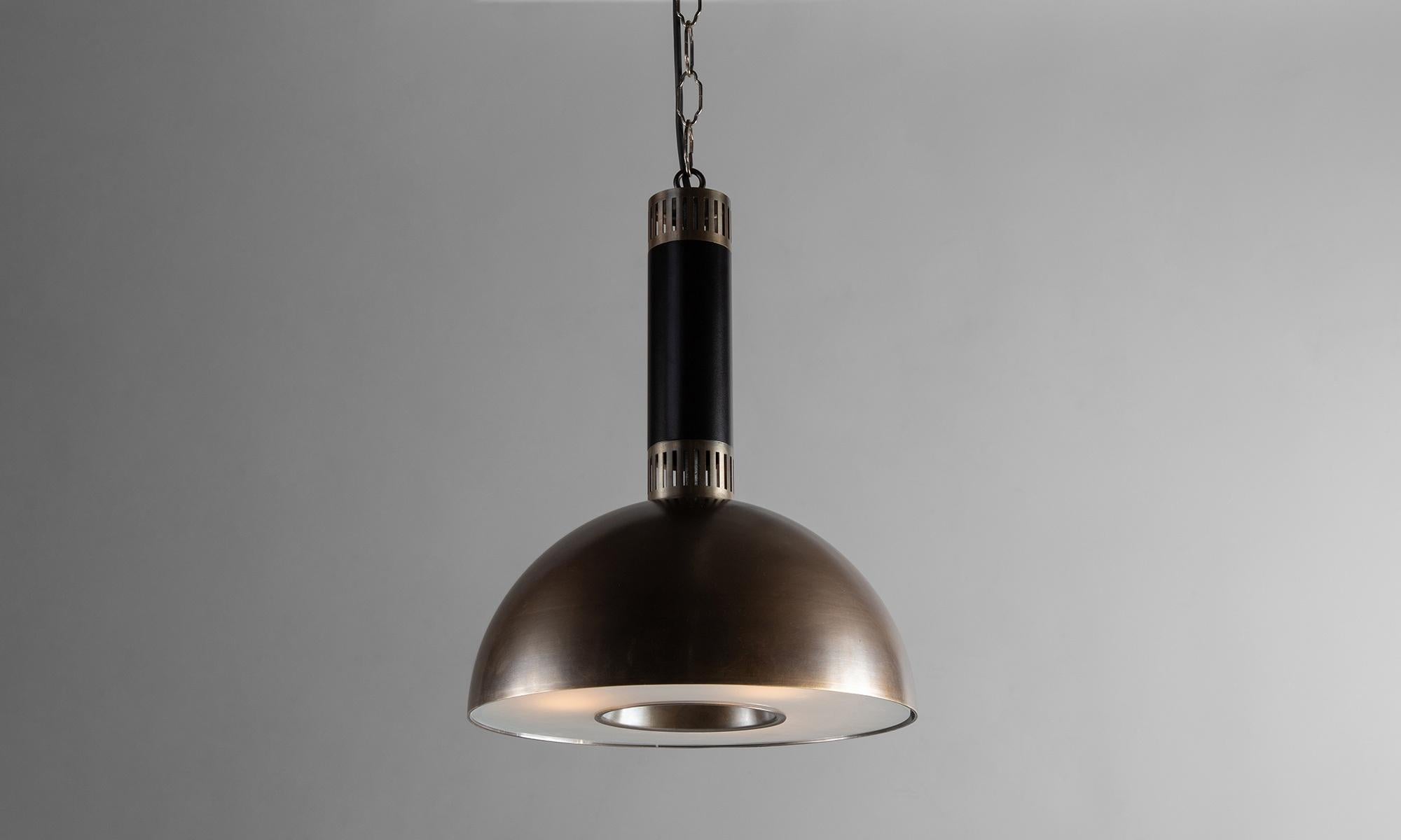 Italian Large Brass / Black / Glass Diffuser Pendant, Made in Italy For Sale