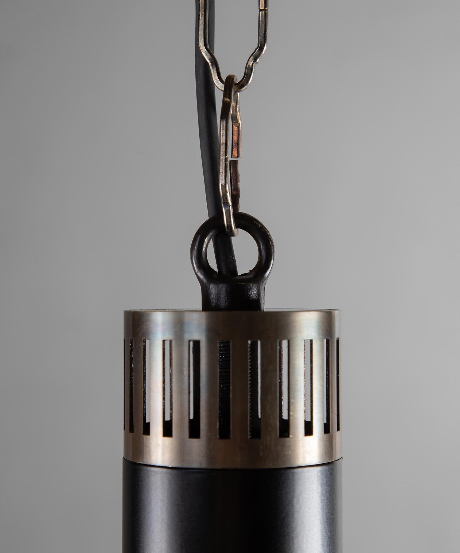 Large Brass / Black / Glass Diffuser Pendant, Made in Italy In New Condition For Sale In Culver City, CA
