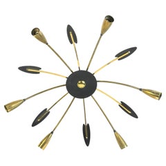 Large Brass 
Black Stilnovo Style Sputnik Flush Mount Vintage Midcentury, 1950s