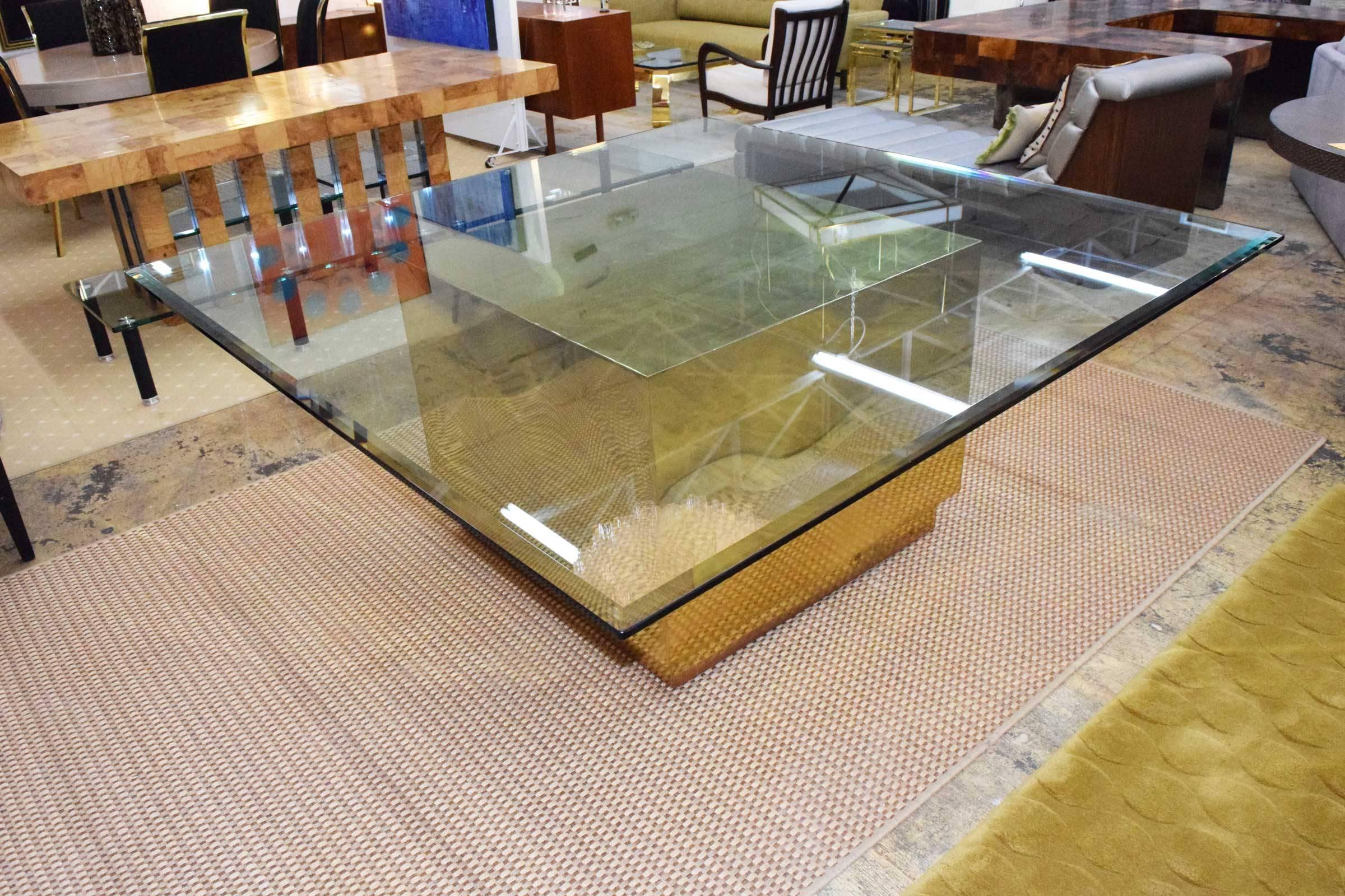 Large Brass Block Base Dining Table In Good Condition In Dallas, TX