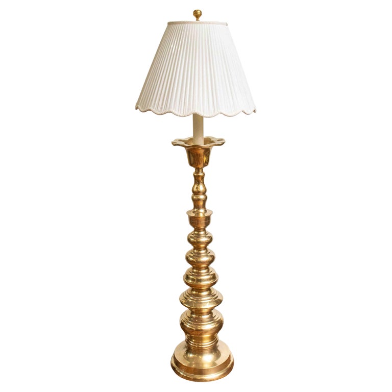 Large Brass Bulbous Floor Lamp With, Pleated Lampshade Auction