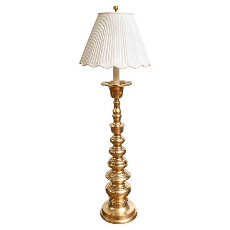 Large Brass Bulbous Floor Lamp With White Pleated Shade For At 1stdibs Large Brass Bulbous Floor Lamp With, Pleated Lampshade Auction
