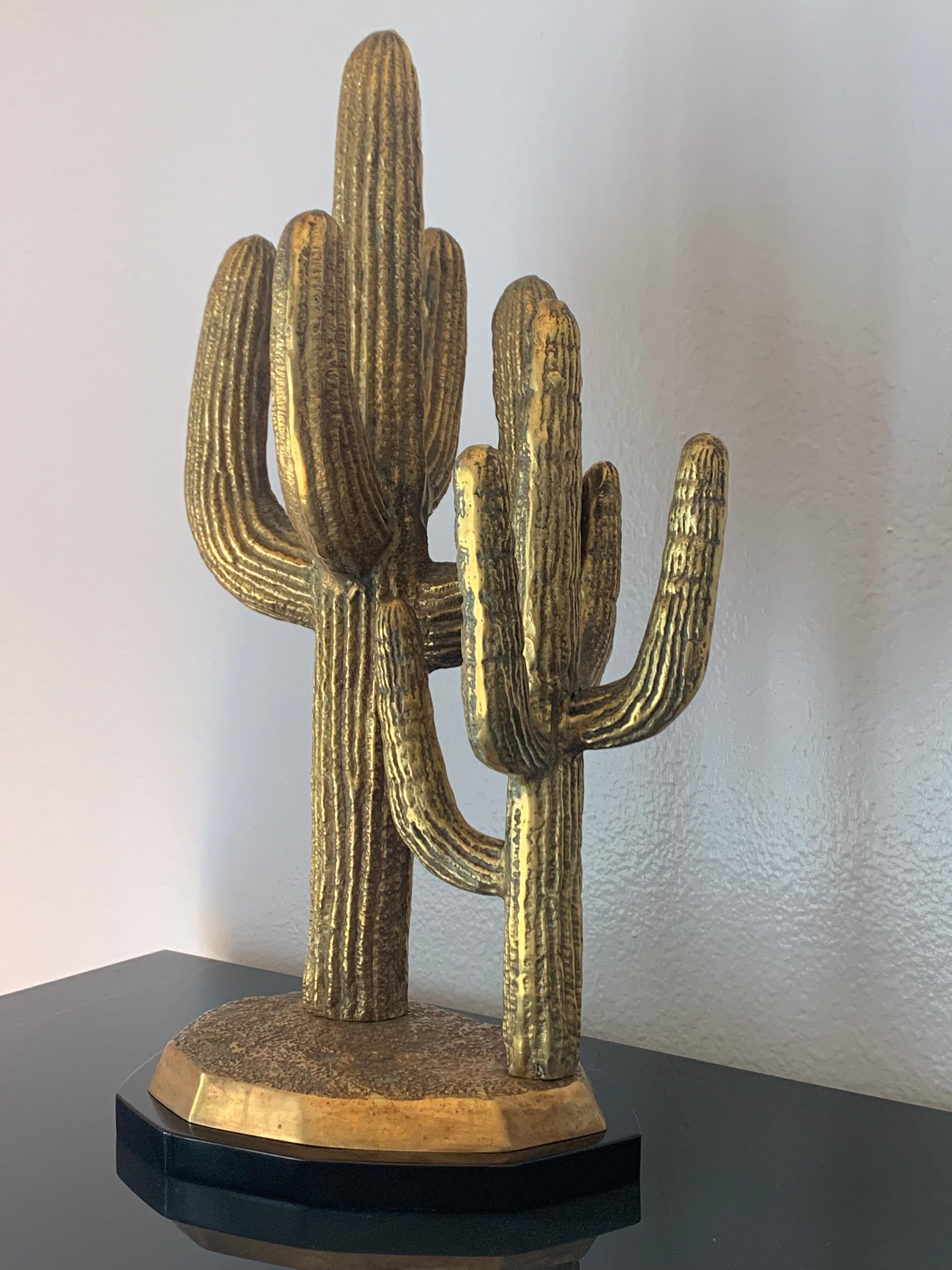 Large brass cactus sculpture in the style of Alain Chervet, Jacques Duval Brasseur, Henri Fernandez or Karl Springer