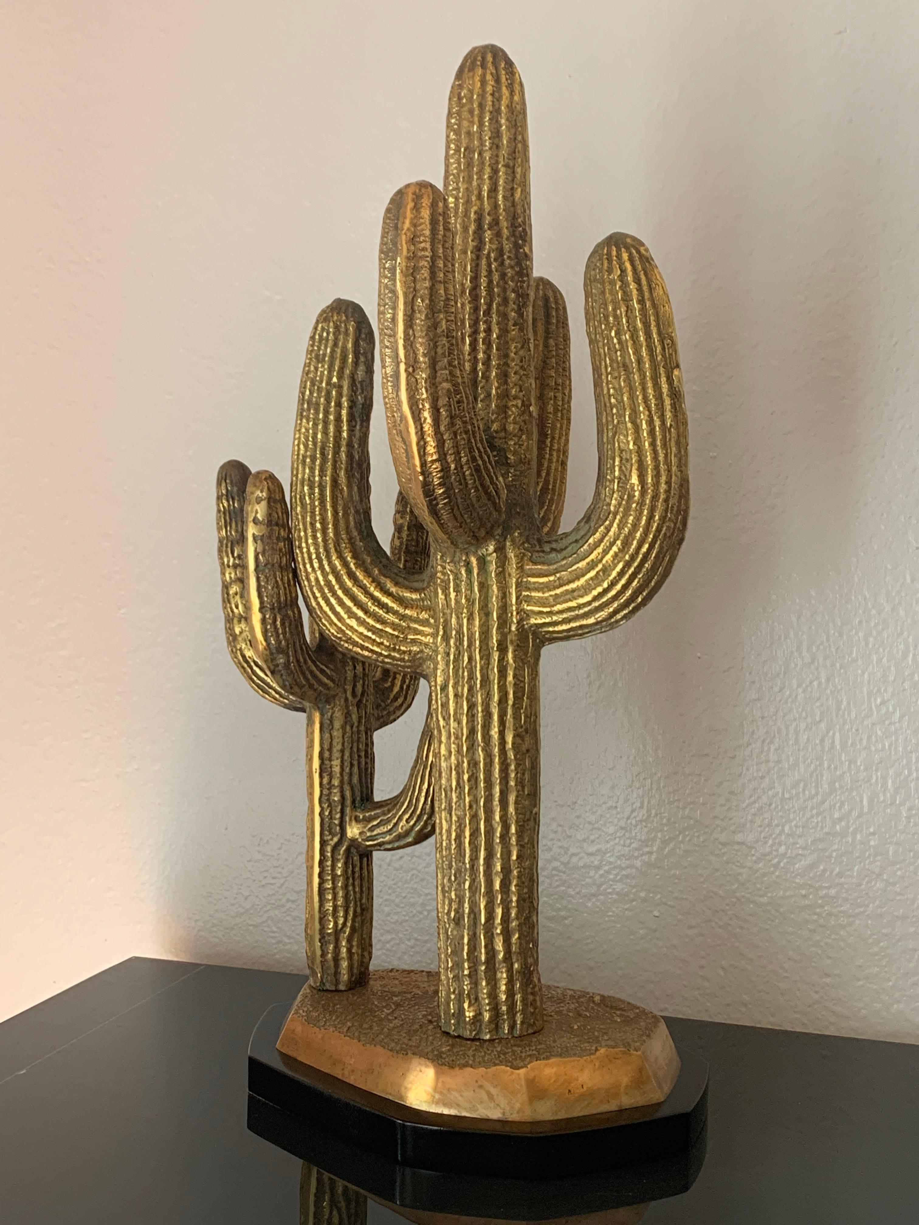 Hollywood Regency Large Brass Cactus Sculpture