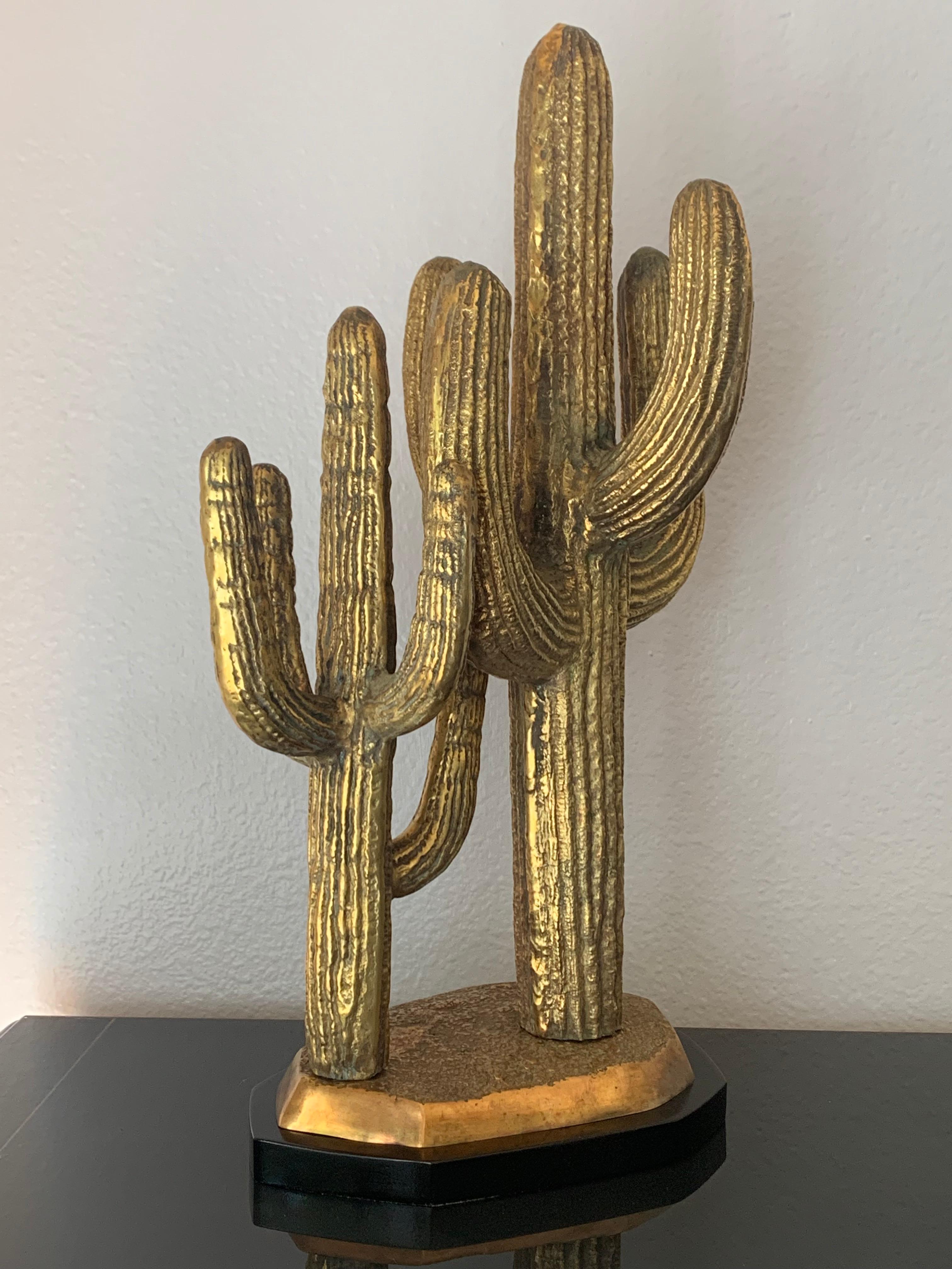Patinated Large Brass Cactus Sculpture