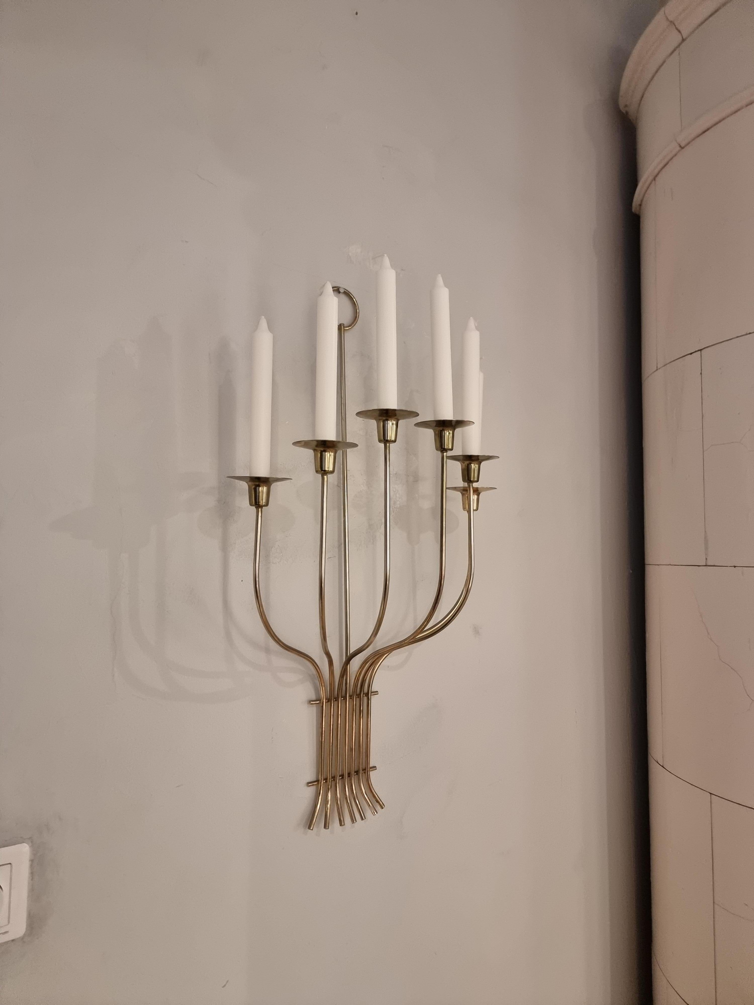 Large Brass Candle Sconce, in the manner of Tommi Parzinger, Hollywood Regency For Sale 5