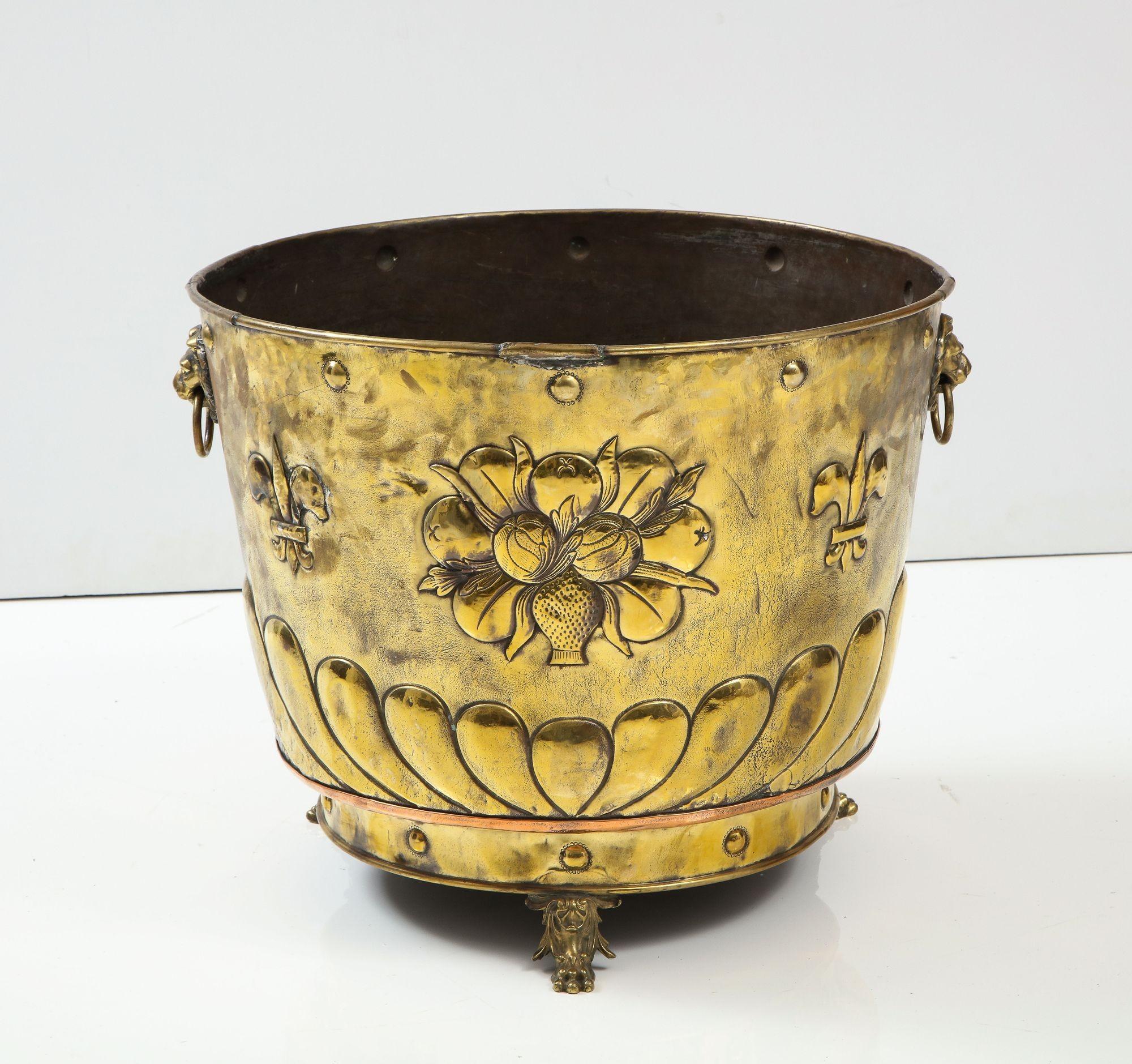 Baroque Large Brass Cauldron with Coat of Arms