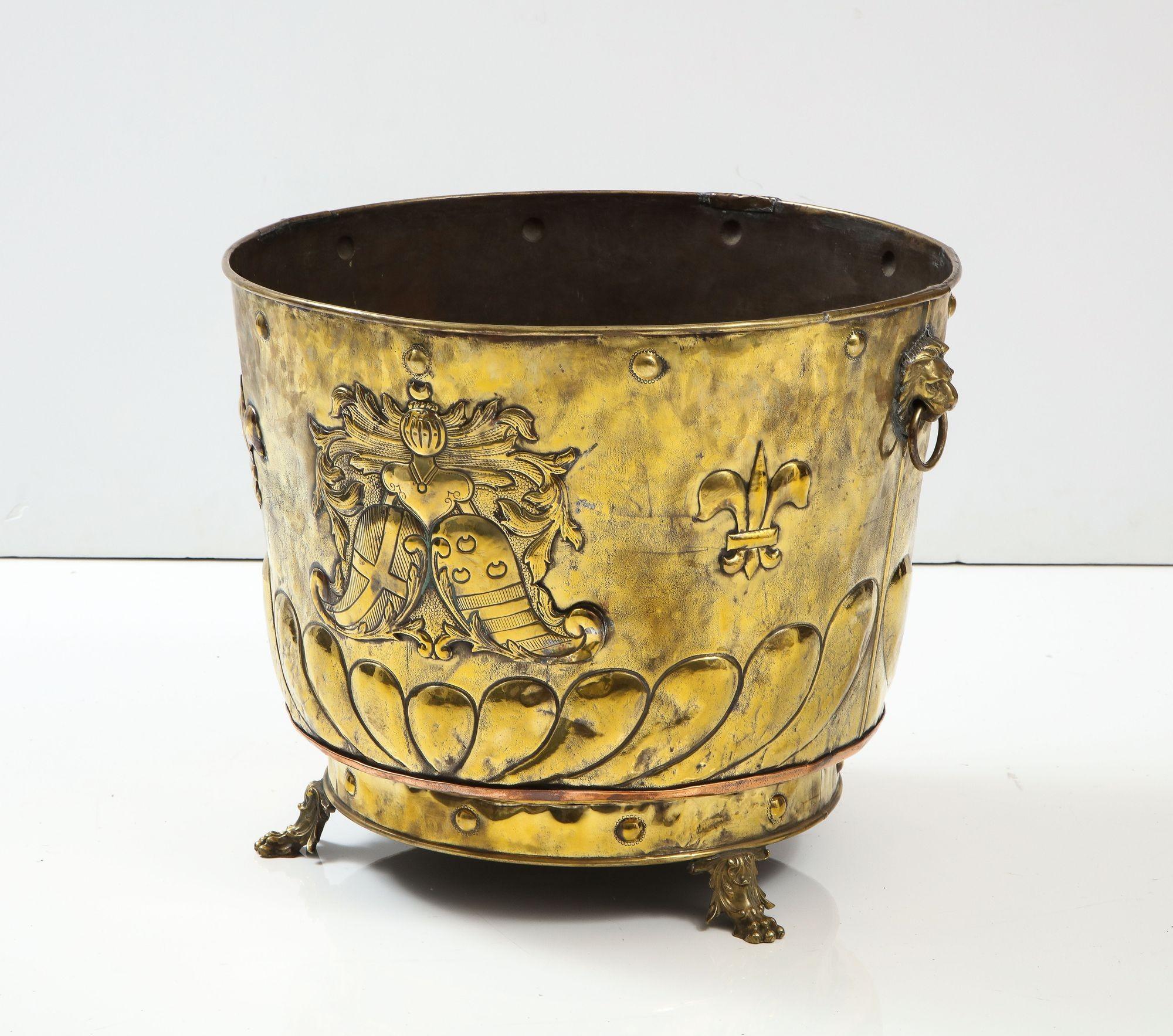 Dutch Large Brass Cauldron with Coat of Arms