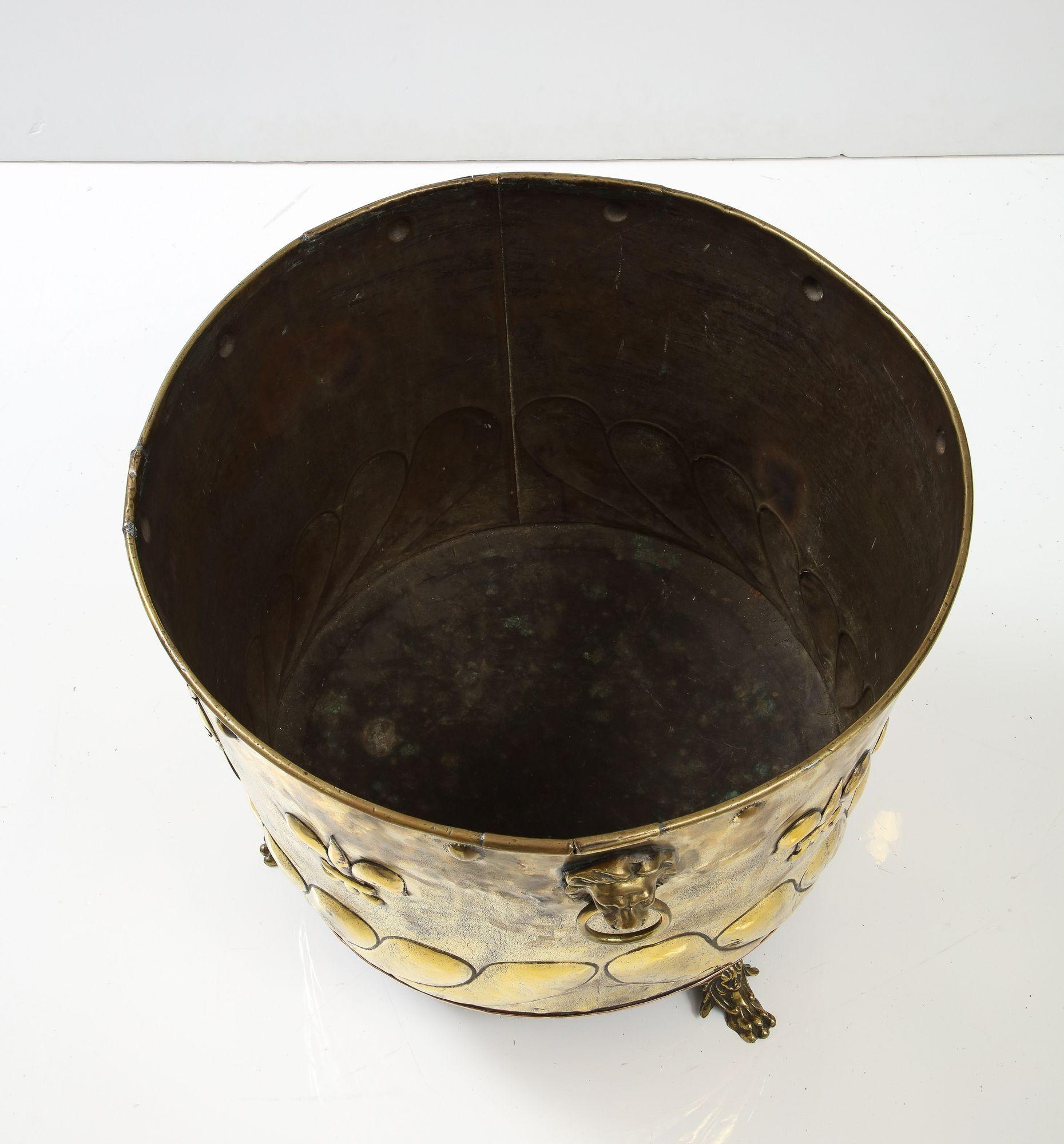 19th Century Large Brass Cauldron with Coat of Arms