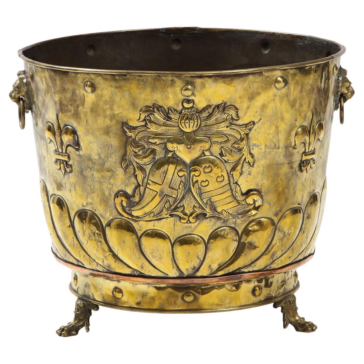 Large Brass Cauldron with Coat of Arms