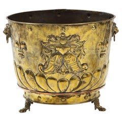Antique Large Brass Cauldron with Coat of Arms