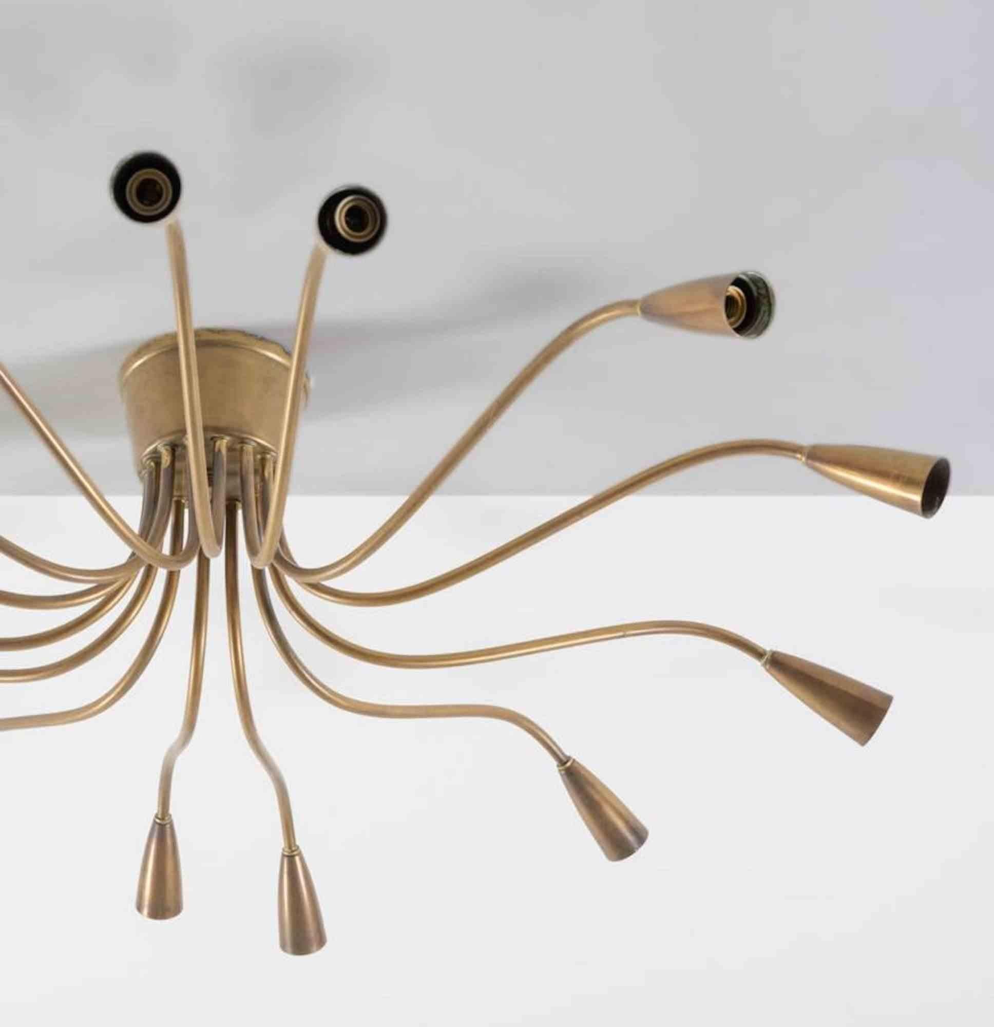Italian Large Brass Ceiling Lamp, Italy 1950s For Sale