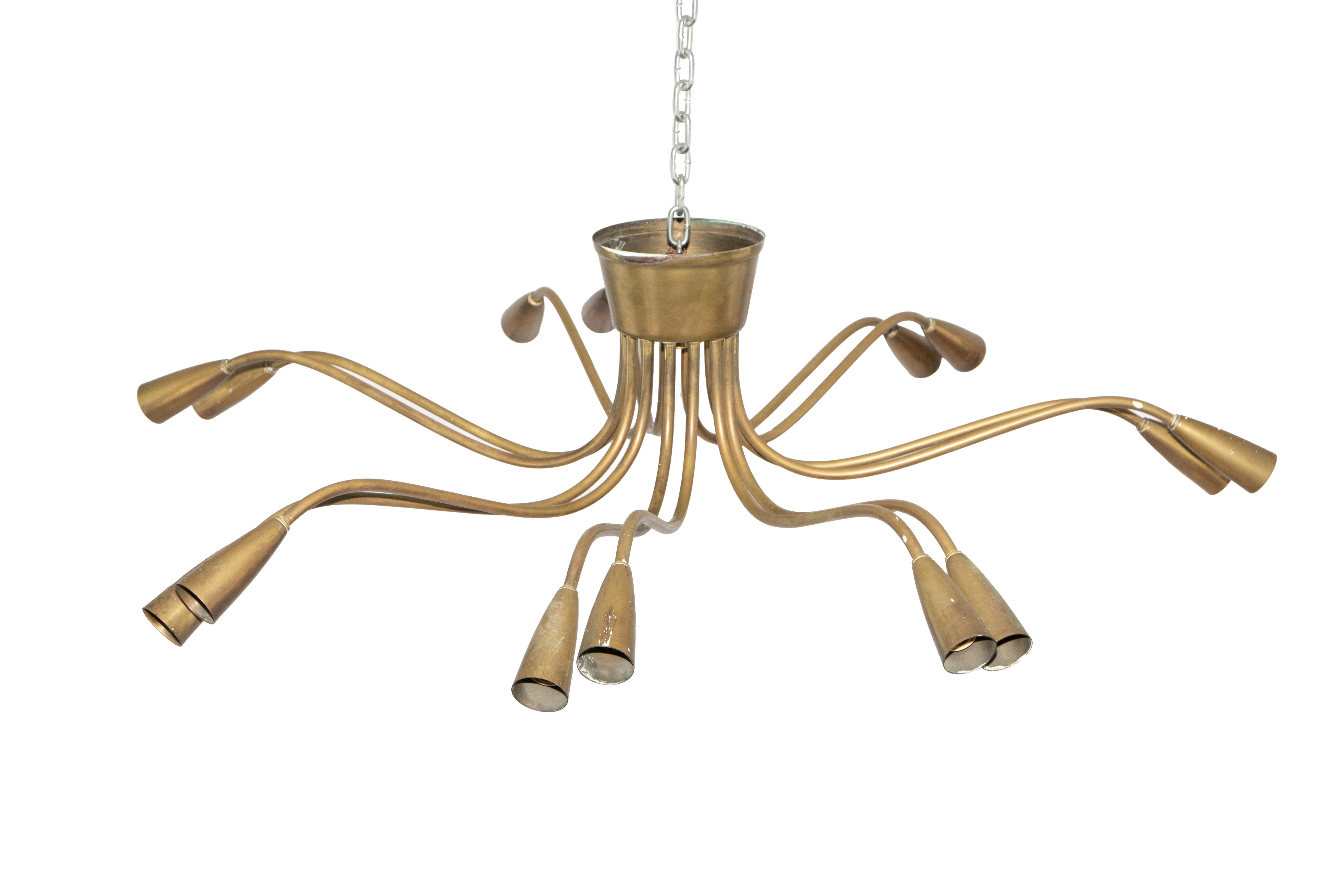 Mid-20th Century Large Brass Ceiling Lamp, Italy 1950s For Sale