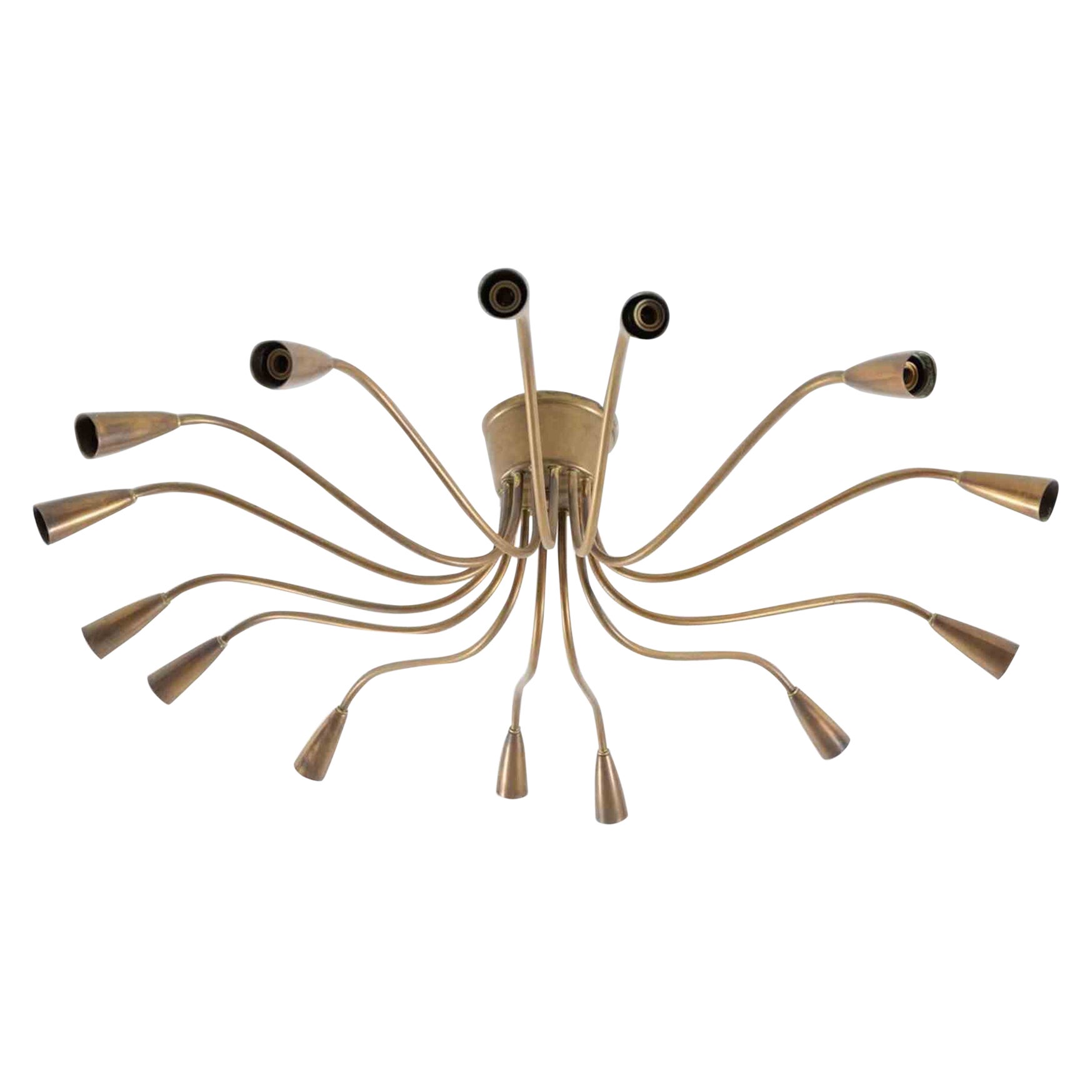 Grande lampada da soffitto in ottone, Italia 1950