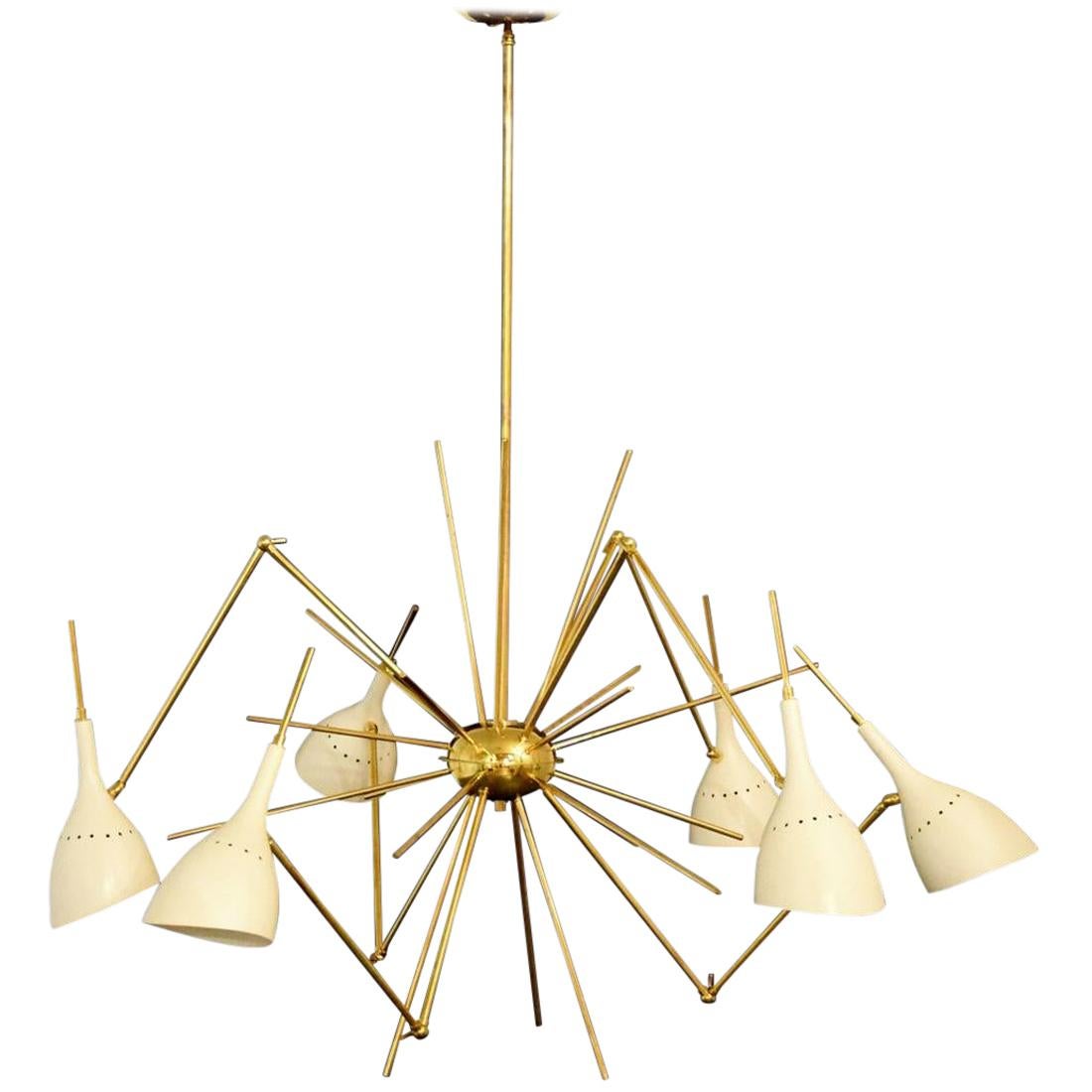 Large Brass Chandelier Attributed to Stilnovo, Italy, 1960s