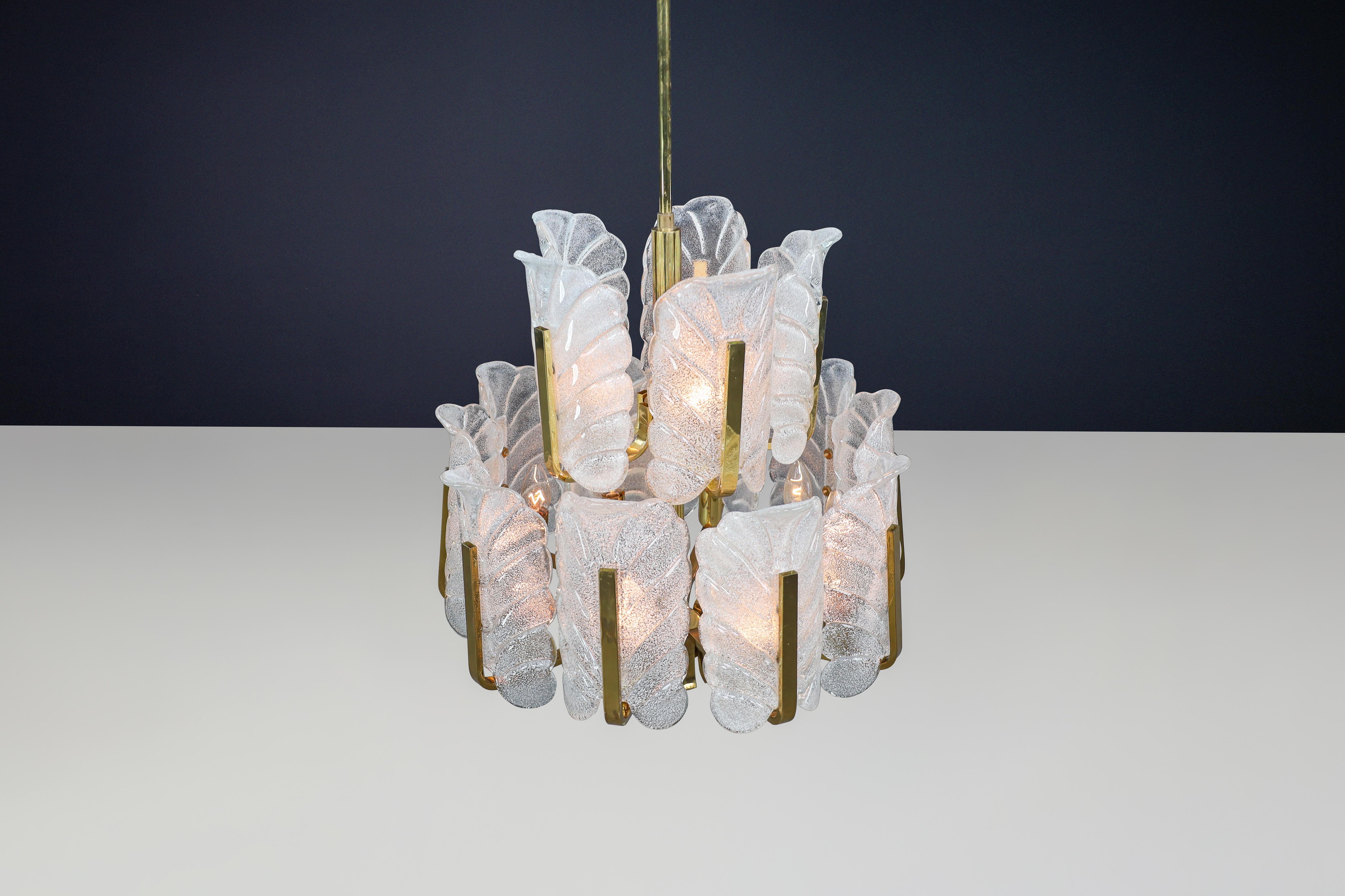 Large Brass Chandelier by Carl Fagerlund for Orrefors, Sweden, 1960s For Sale 5