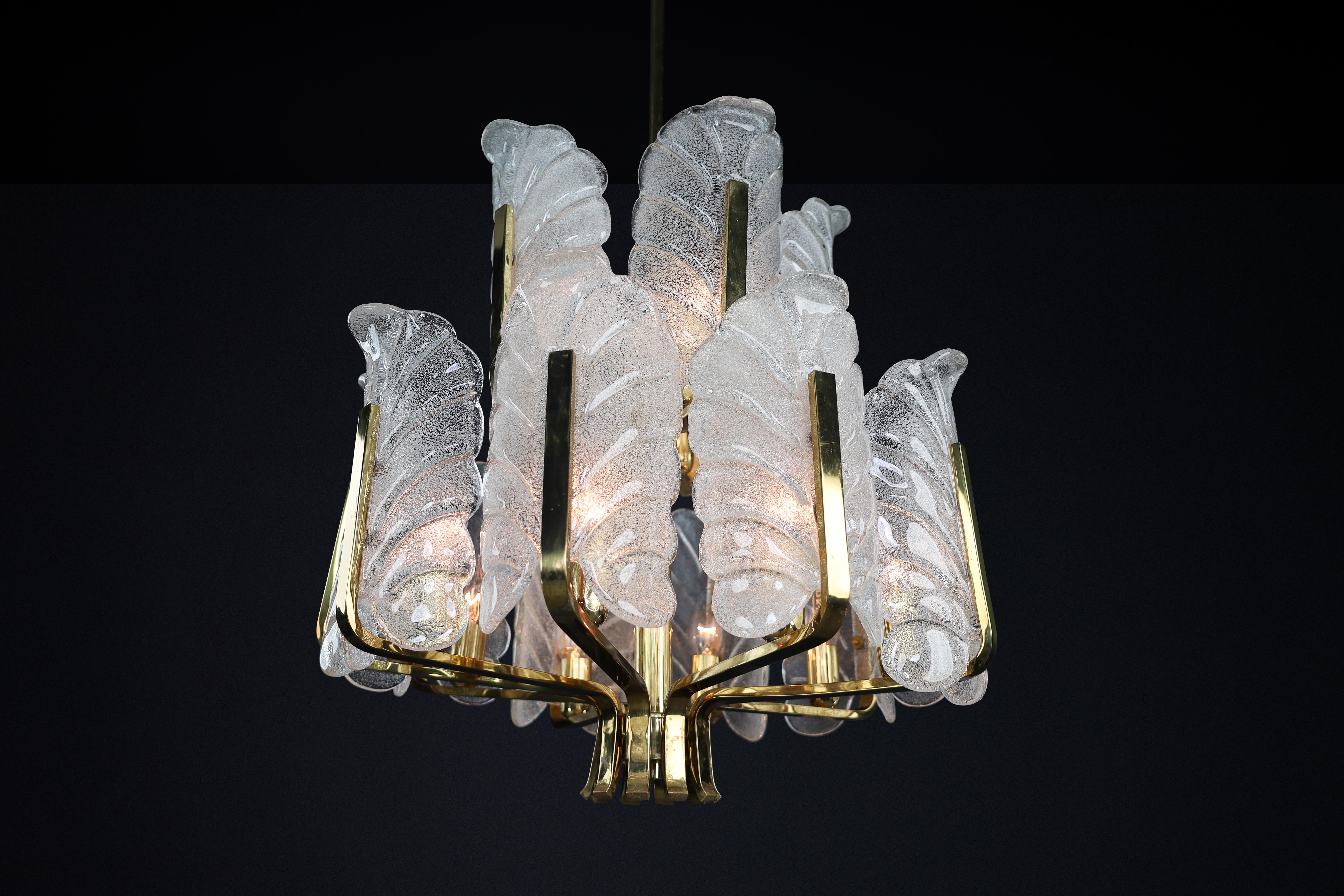 Large Brass Chandelier by Carl Fagerlund for Orrefors, Sweden, 1960s For Sale 6