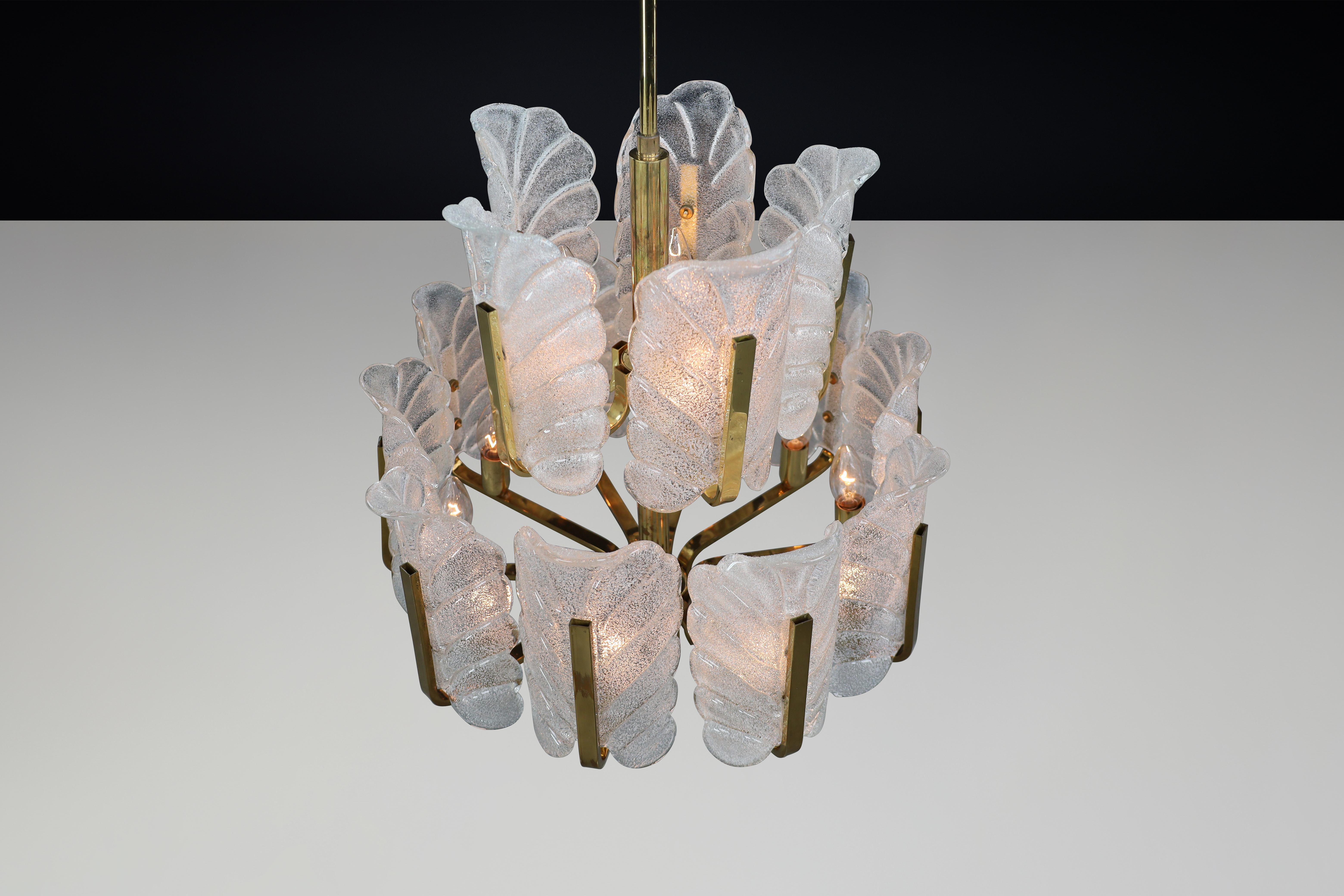 Large Brass Chandelier by Carl Fagerlund for Orrefors, Sweden, 1960s For Sale 7