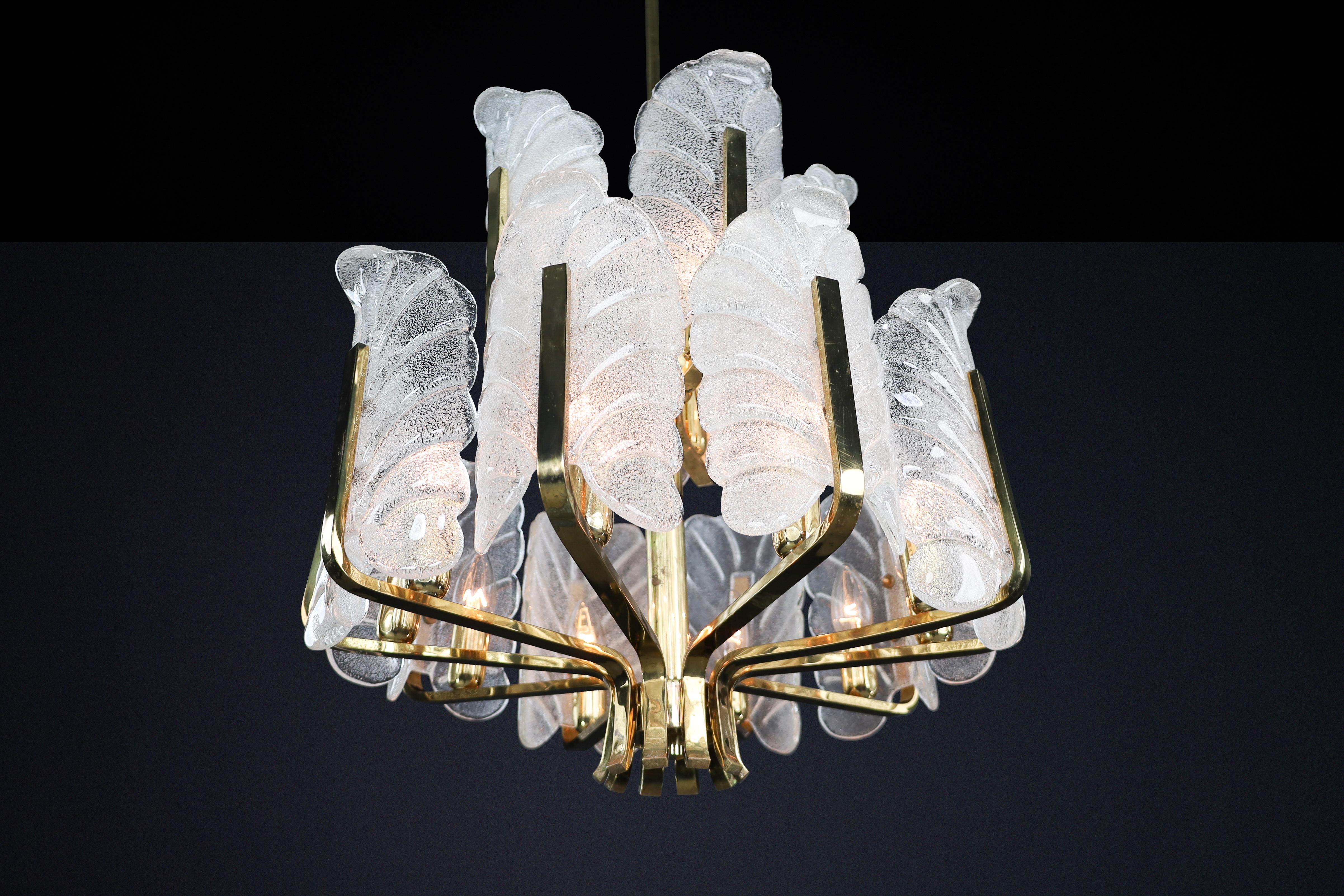 Large Brass Chandelier by Carl Fagerlund for Orrefors, Sweden, 1960s For Sale 8