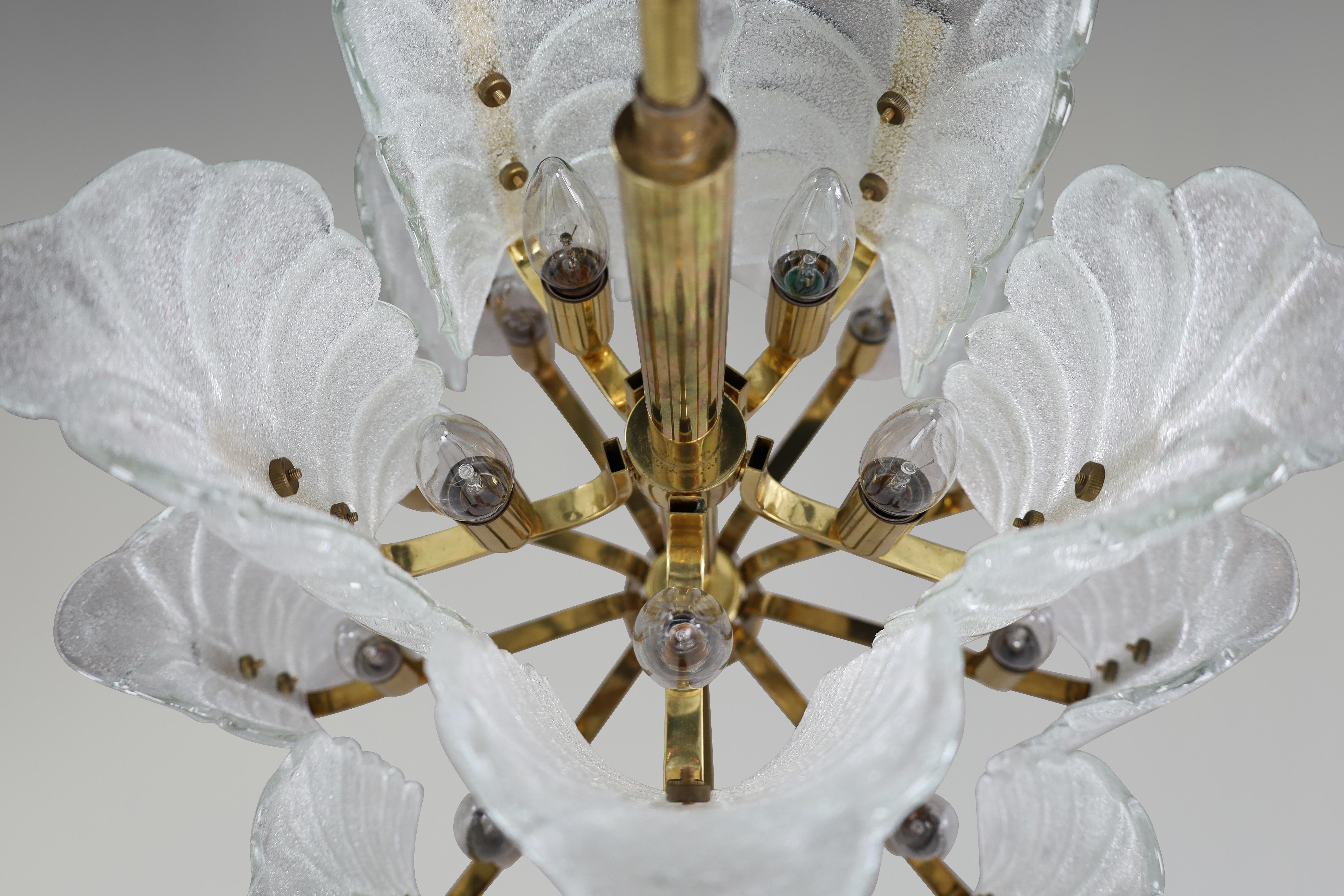 Large Brass Chandelier by Carl Fagerlund for Orrefors, Sweden, 1960s For Sale 9