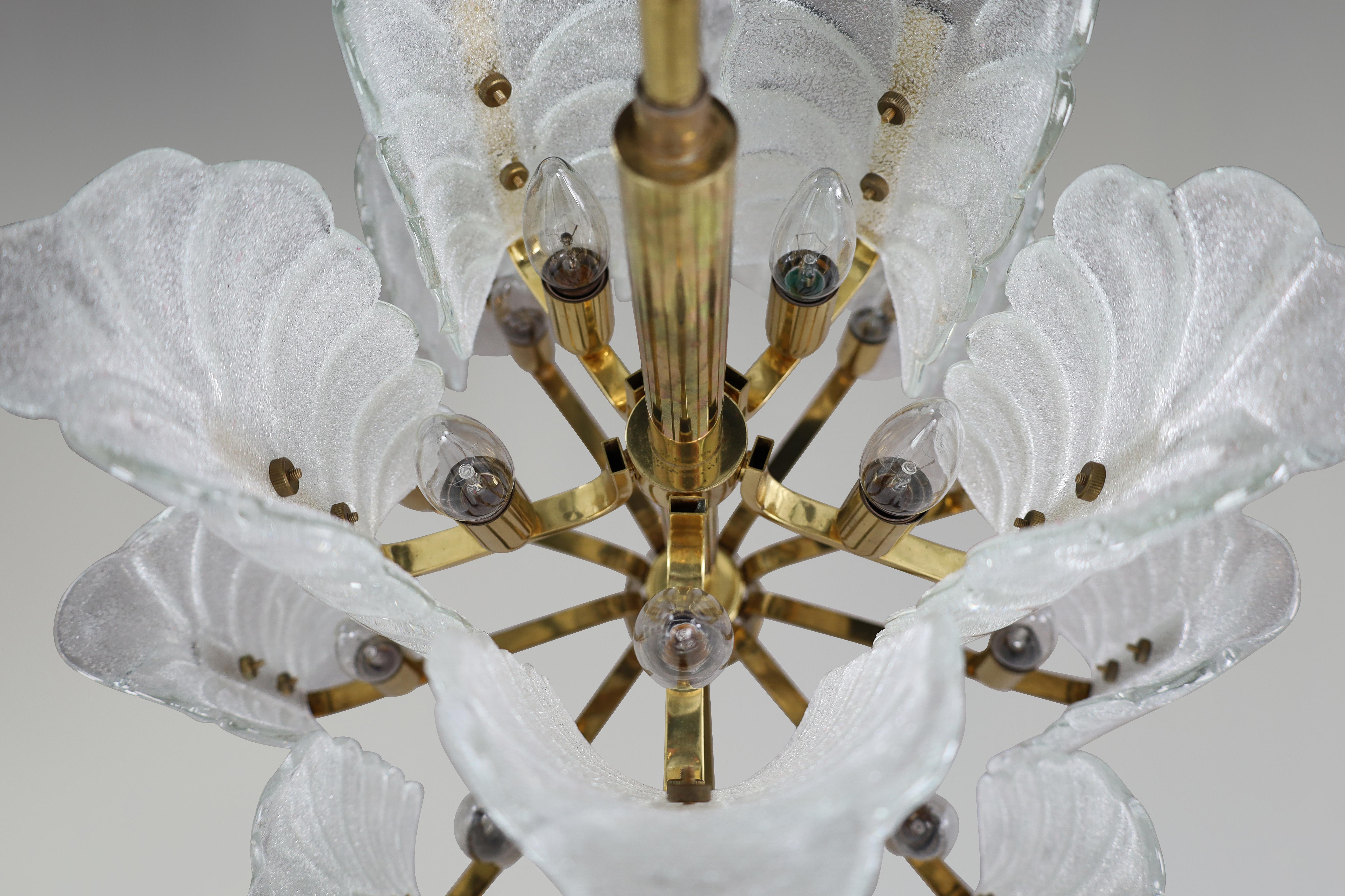 20th Century Large Brass Chandelier by Carl Fagerlund for Orrefors, Sweden, 1960s For Sale