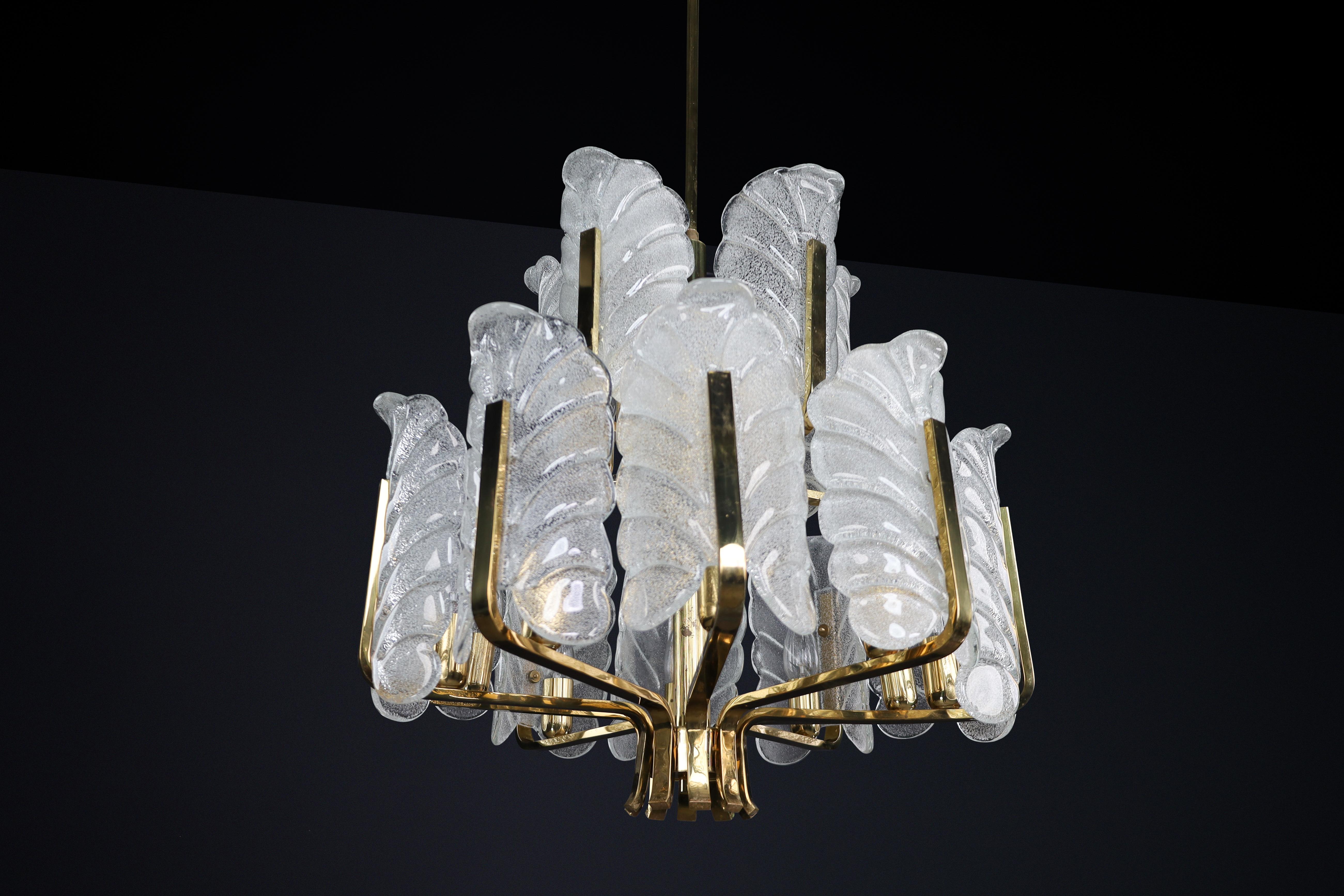 Large Brass Chandelier by Carl Fagerlund for Orrefors, Sweden, 1960s For Sale 1