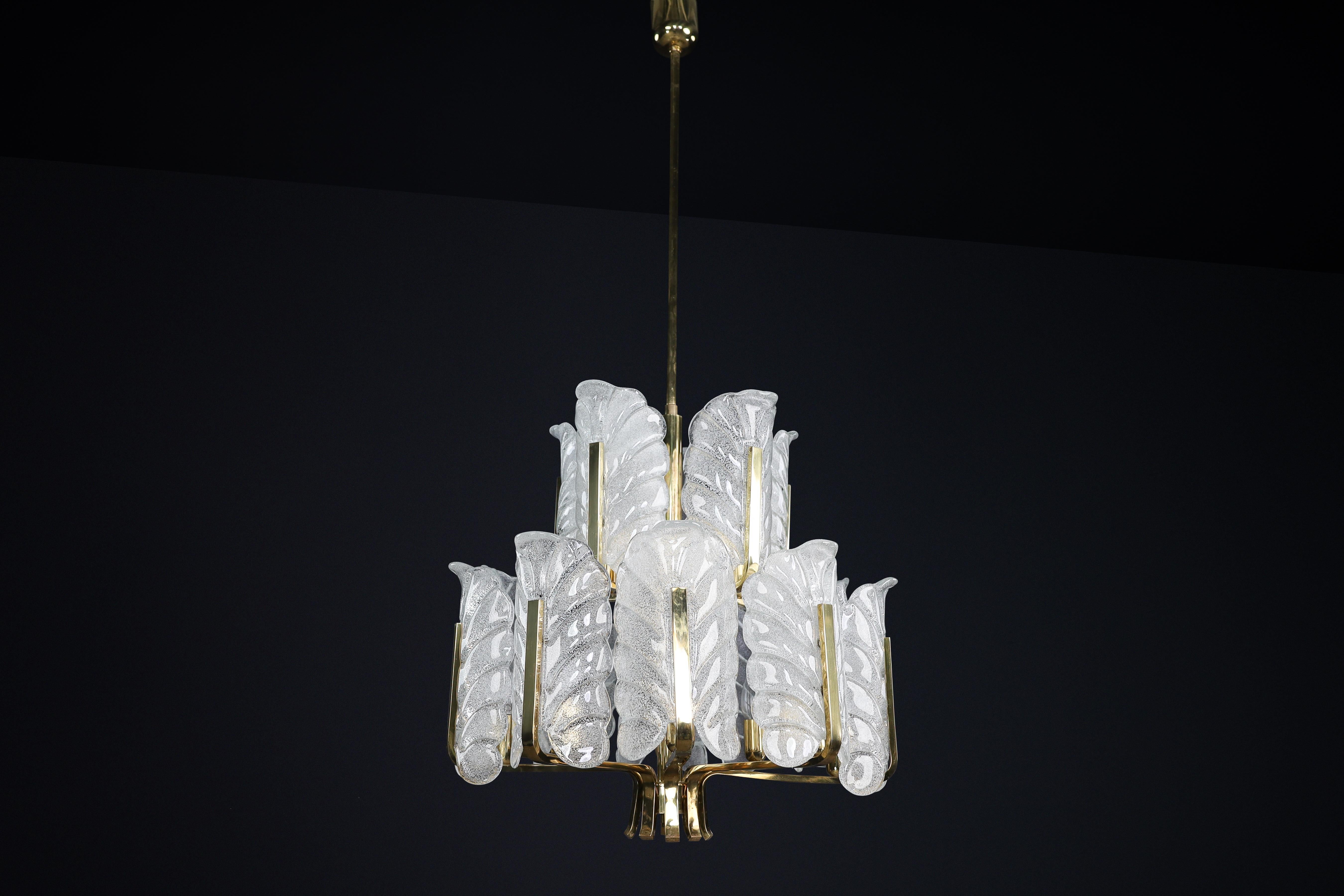 Large Brass Chandelier by Carl Fagerlund for Orrefors, Sweden, 1960s For Sale 2