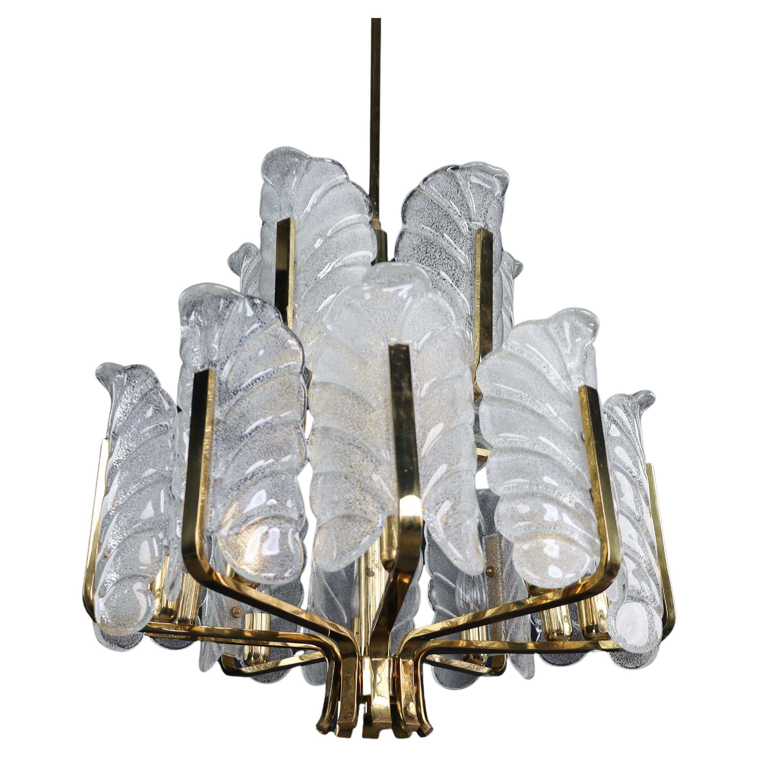Large Brass Chandelier by Carl Fagerlund for Orrefors, Sweden, 1960s