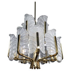Large Brass Chandelier by Carl Fagerlund for Orrefors, Sweden, 1960s