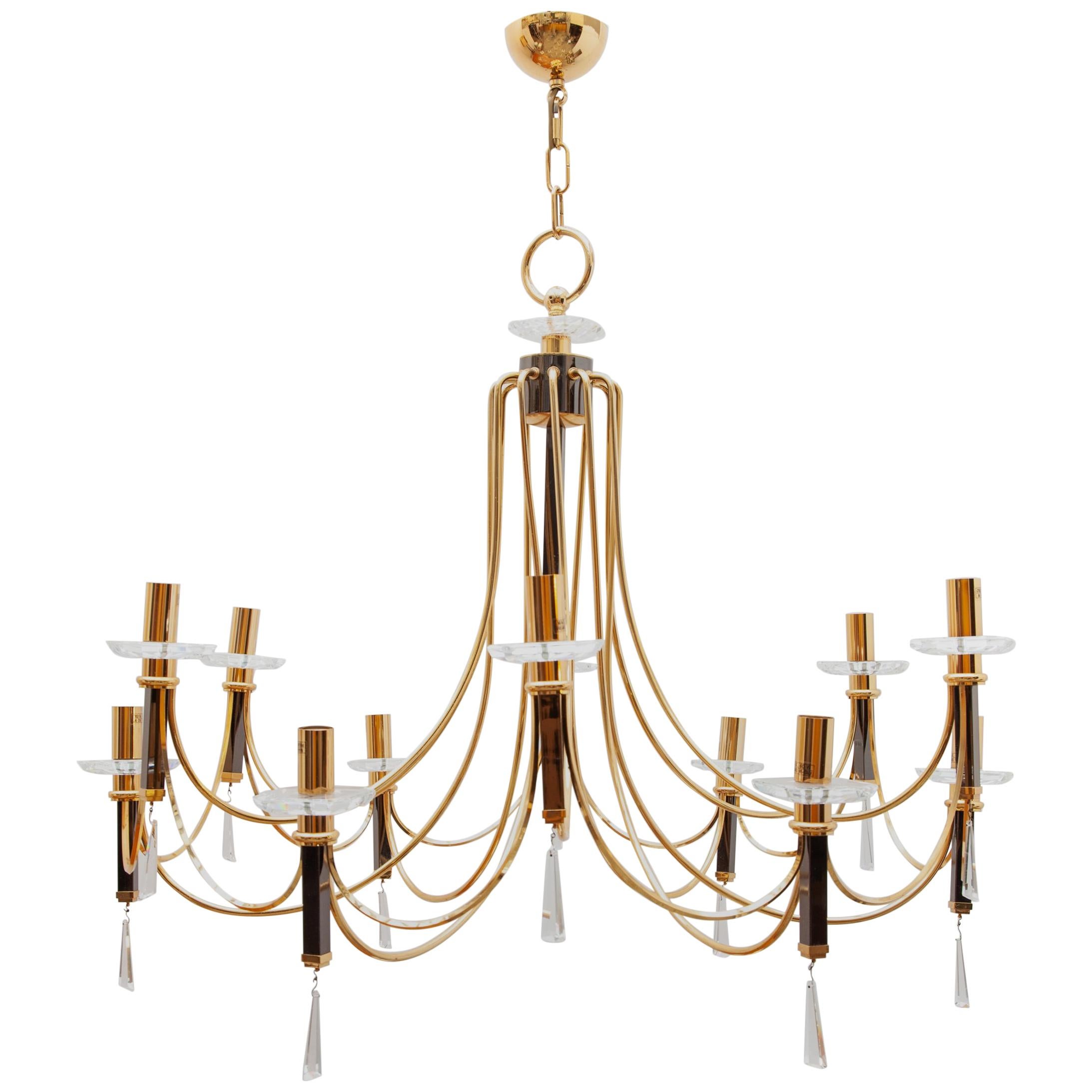 Large Brass Chandelier by Prearo Luce, Italy, 1980s For Sale