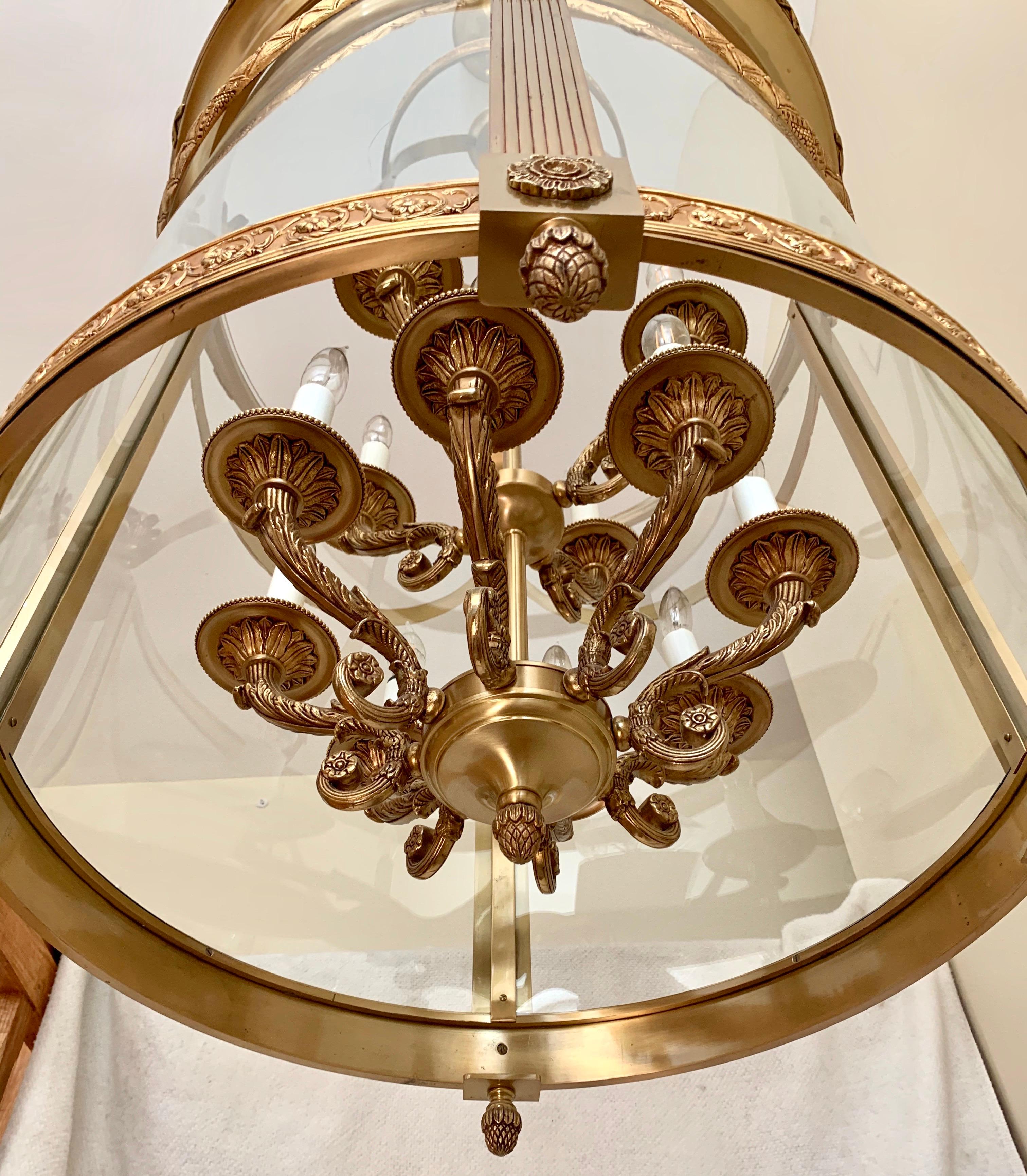 Large-Scale Foyer Brass Chandelier Cylinder Shaped with Twelve Lights 3