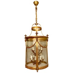 Large-Scale Foyer Brass Chandelier Cylinder Shaped with Twelve Lights