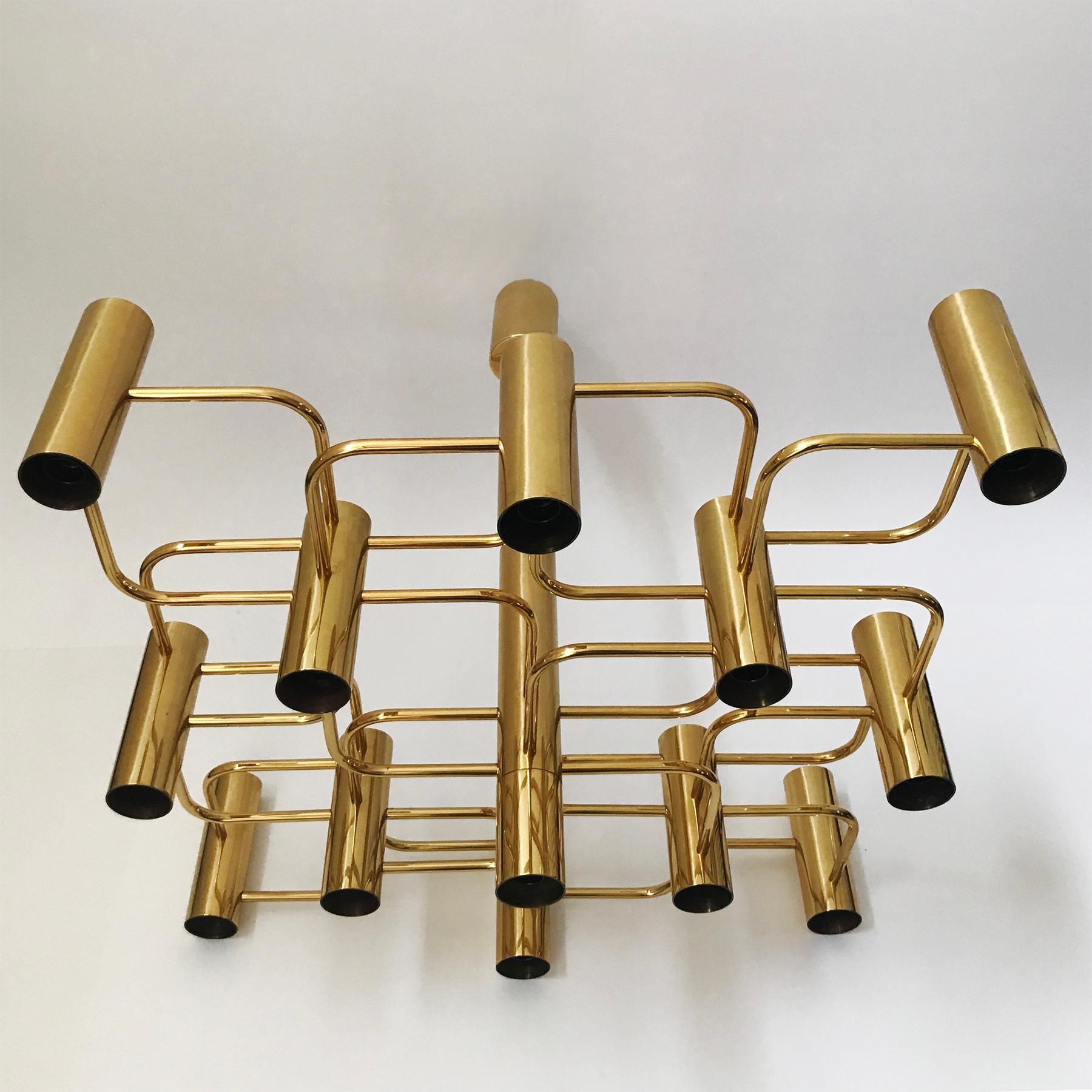 Brass Gaetano Sciolari Chandelier for Boulanger, Belgium, 70s For Sale