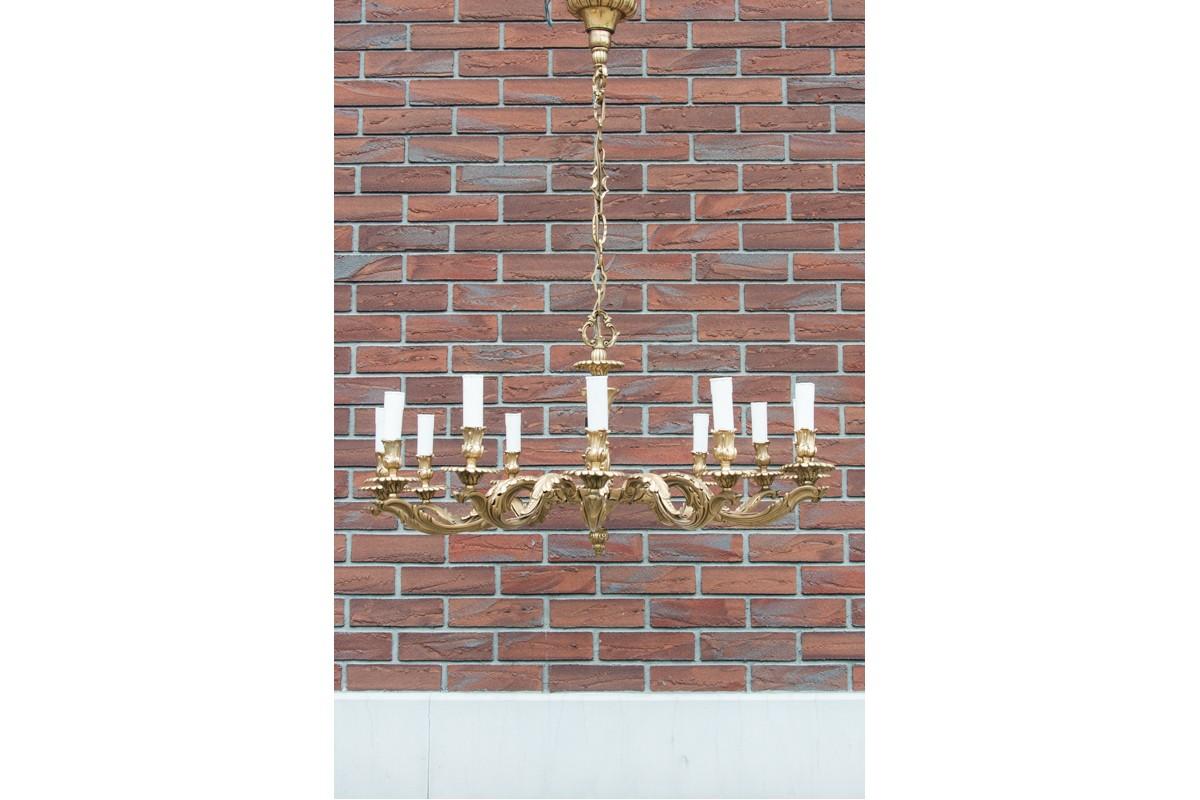 French Large Brass Chandelier, Western Europe, Mid-20th Century For Sale