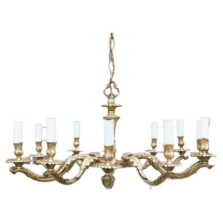 Large Brass Chandelier, Western Europe, Mid-20th Century For Sale