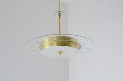Large Brass Chandelier with Beveled Glass