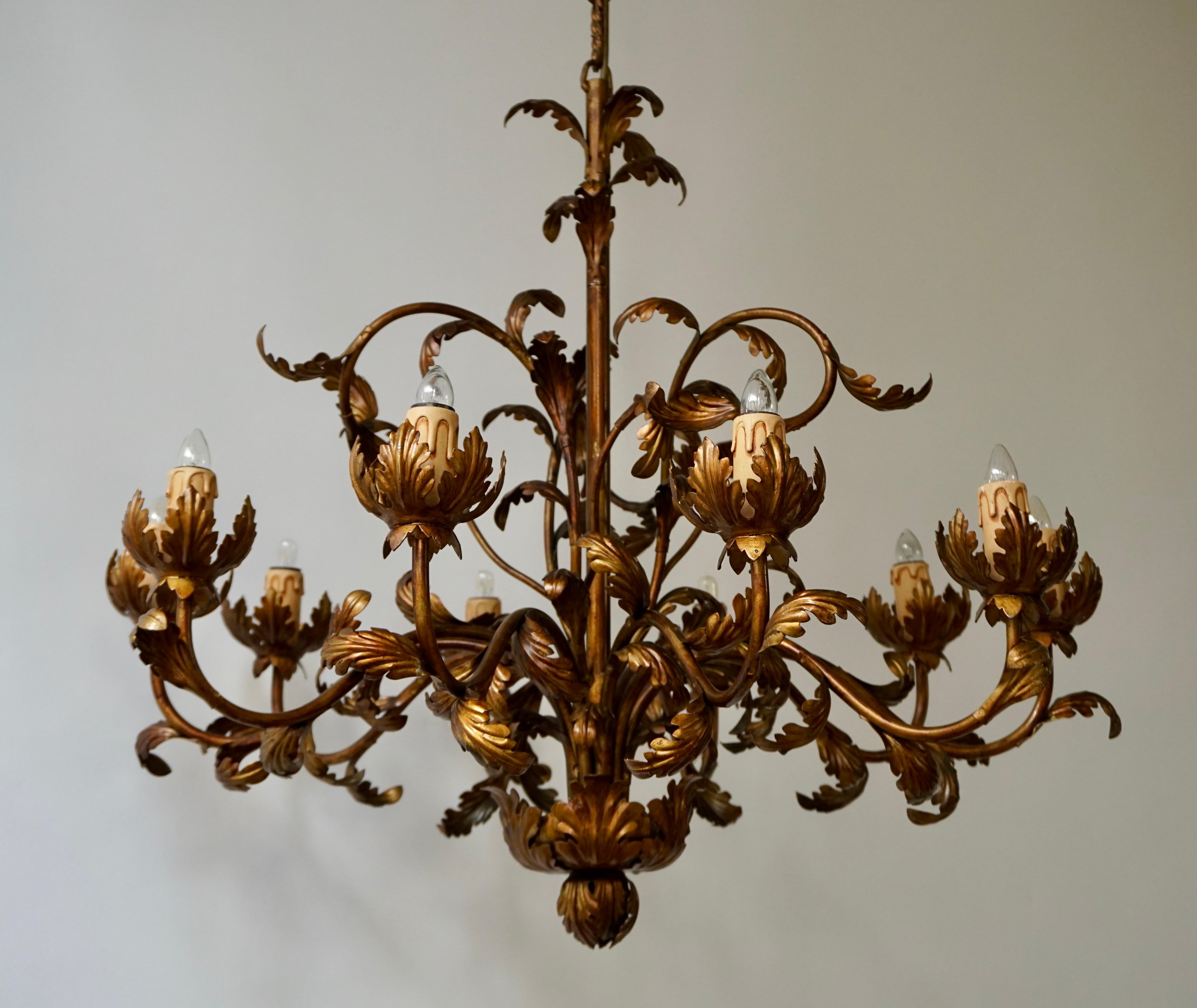 Large Brass Chandelier with Leaves 3