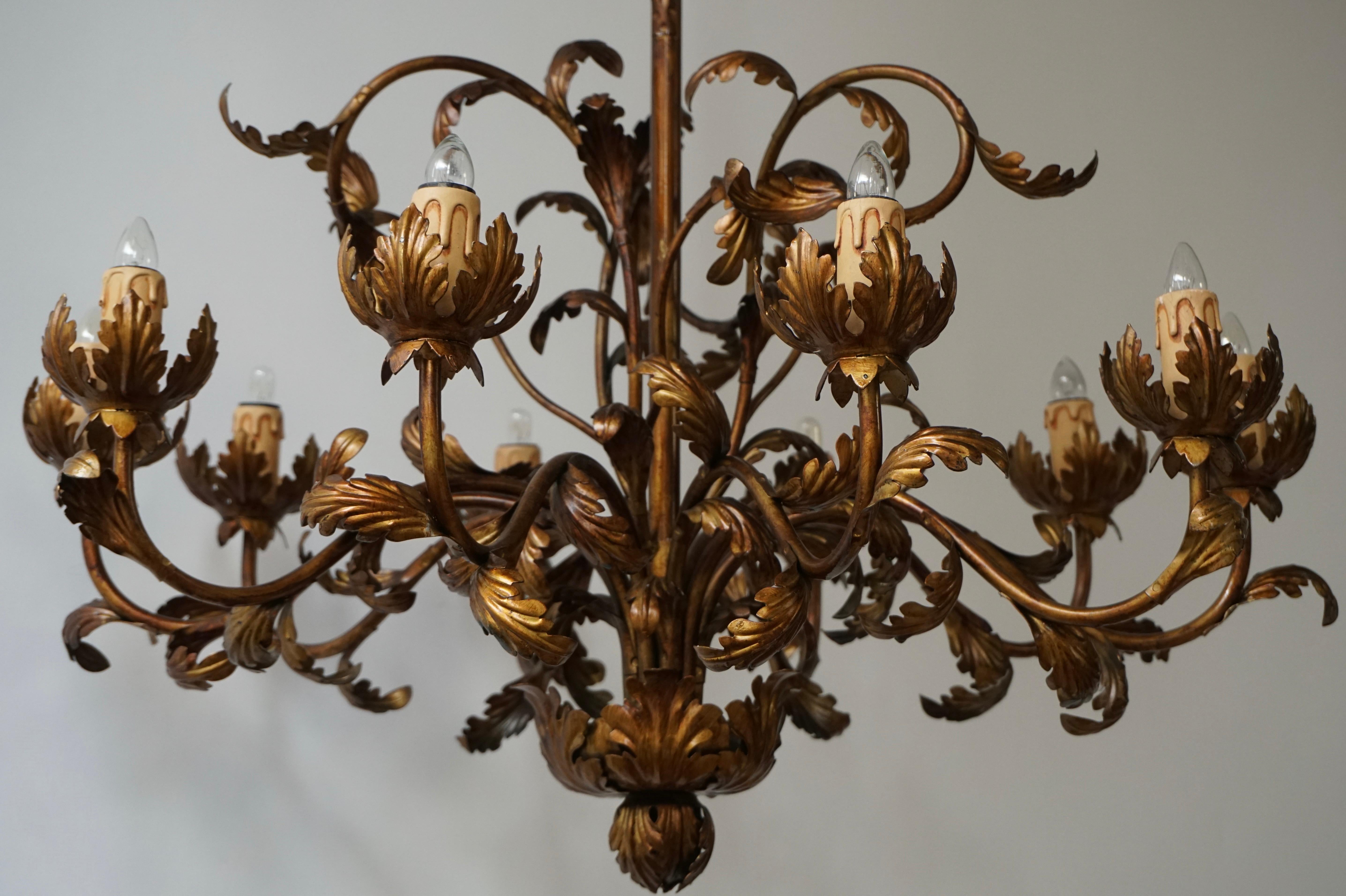 Large Brass Chandelier with Leaves 4